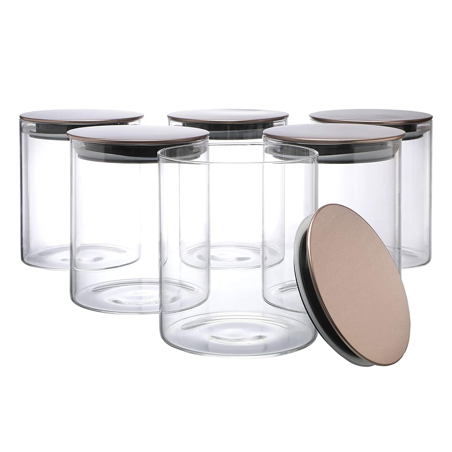 Cutting EDGE Borosilicate Round Glass Jar for Kitchen, Dry Fruits, Snacks, Storage with Metallic Lid with Silicone Sealant Ring Inside
