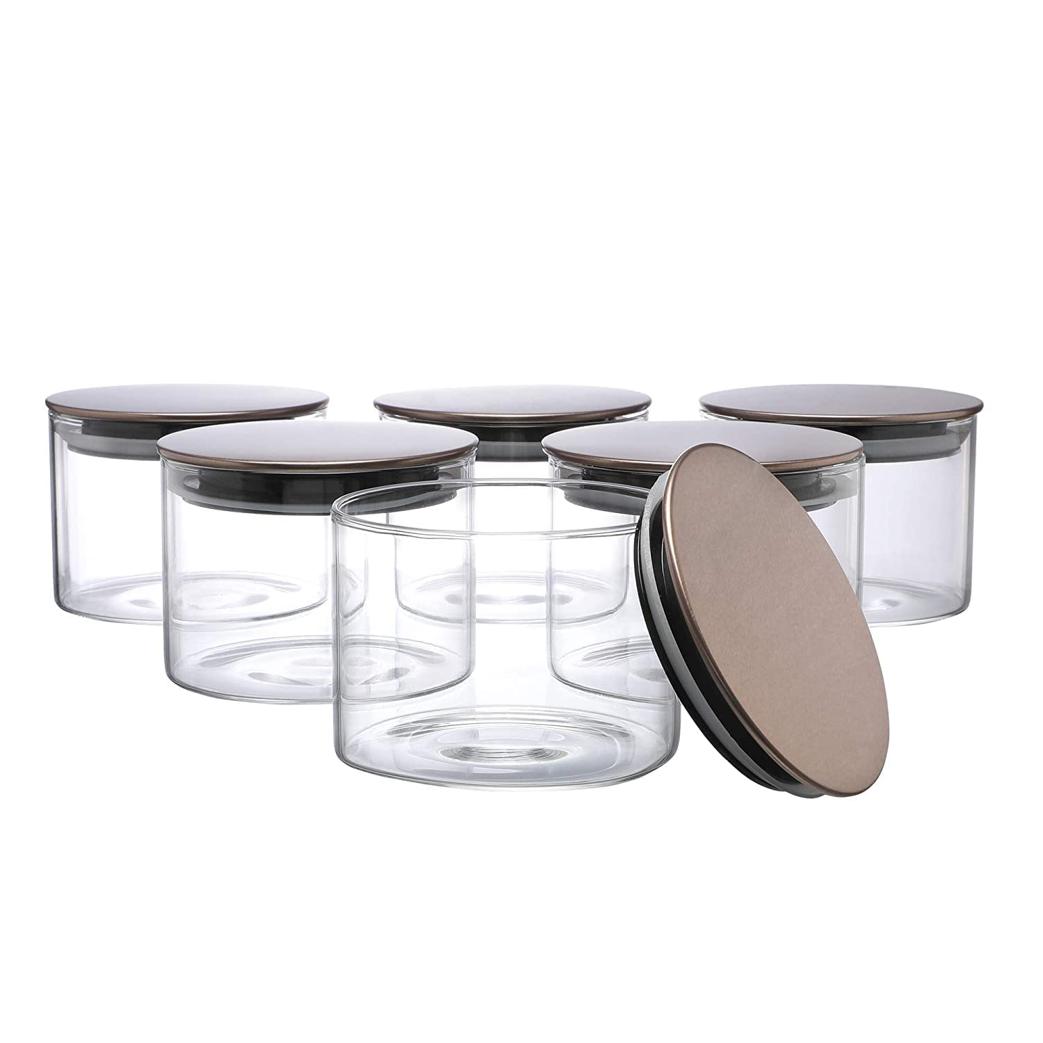 Cutting EDGE Borosilicate Round Glass Jar for Kitchen, Dry Fruits, Snacks, Storage with Metallic Lid with Silicone Sealant Ring Inside