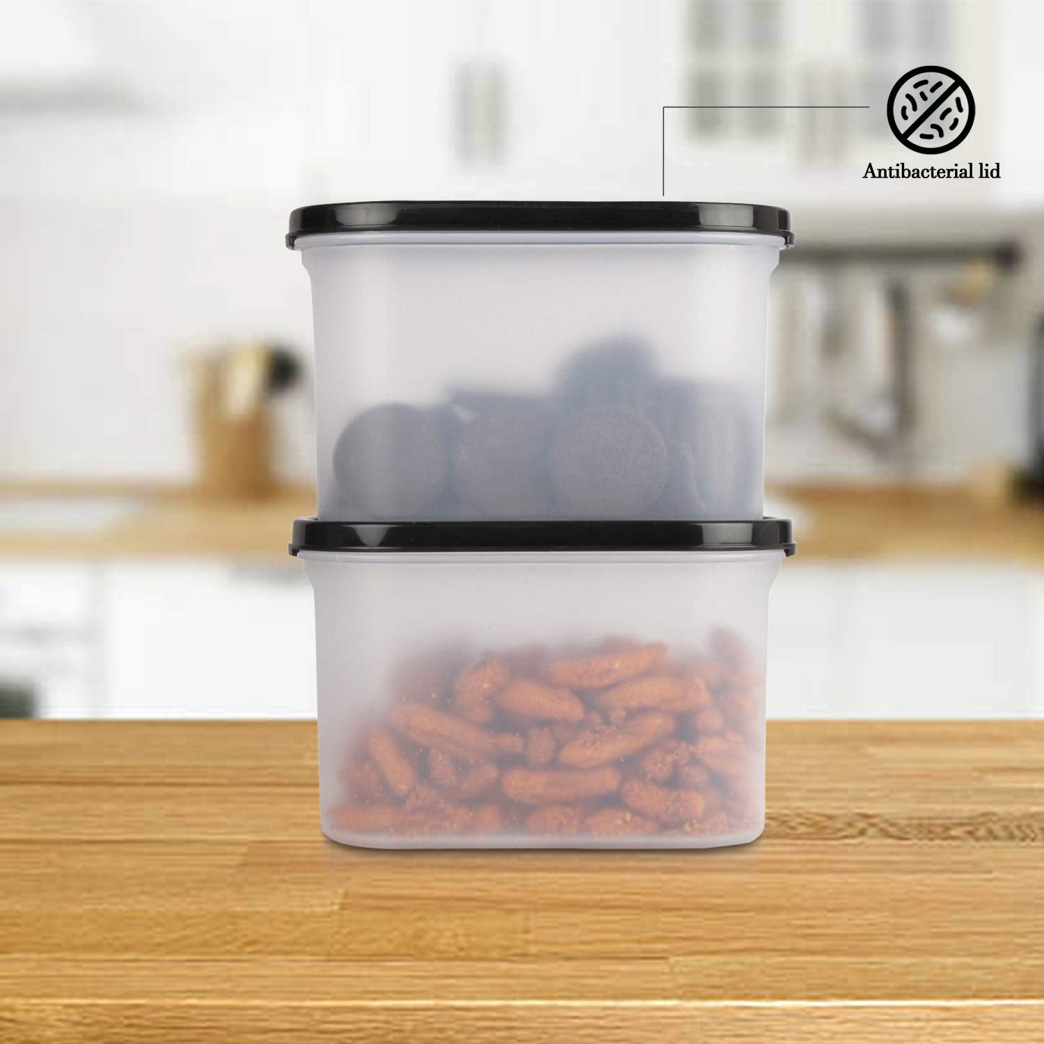 Cutting EDGE Anti Microbial Seal, Anti Bacterial Protection Storage Containers Set Oval, Modular Kitchen, for Flour, Cereals, Snacks, Stackable, BPA Free, Modular