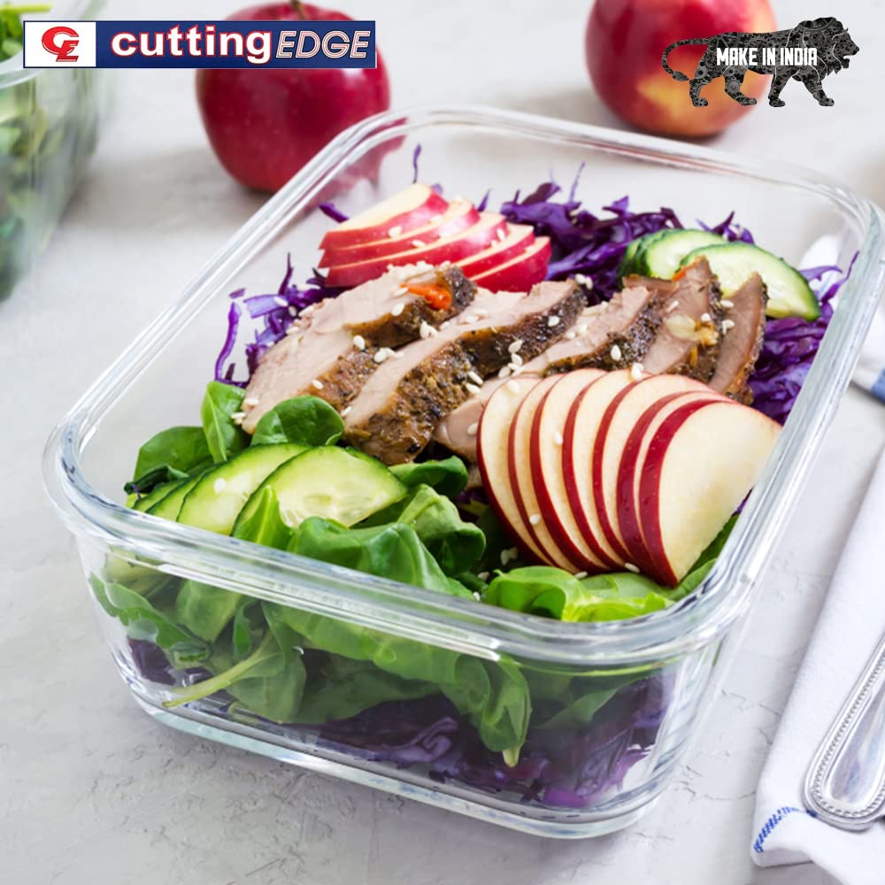 Cutting EDGE Smart Lock Borosilicate Rectangular Lunch Boxes / Glass Food Container with Air Vent Lid