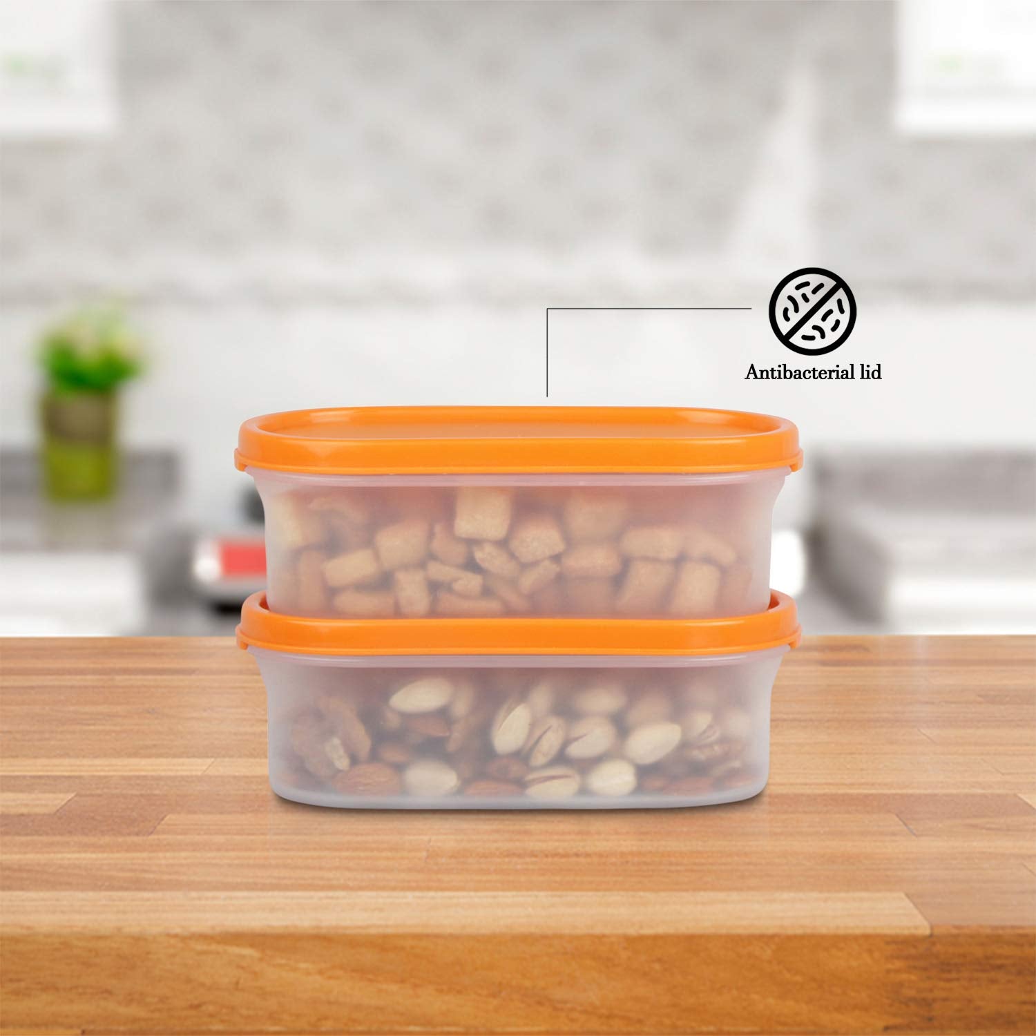 Cutting EDGE Anti Microbial Seal, Anti Bacterial Protection Storage Containers Set Oval, Modular Kitchen, for Flour, Cereals, Snacks, Stackable, BPA Free, Modular