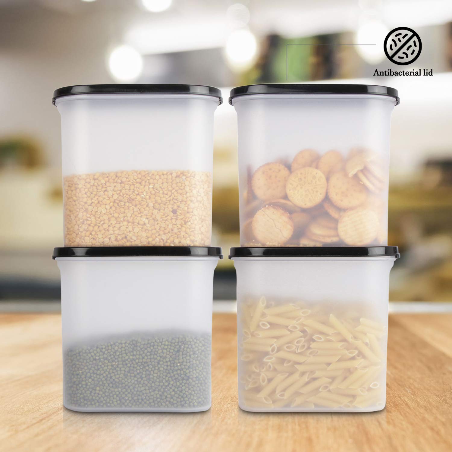Cutting EDGE Anti Microbial Seal, Anti Bacterial Protection Storage Containers Set Oval, Modular Kitchen, for Flour, Cereals, Snacks, Stackable, BPA Free, Modular