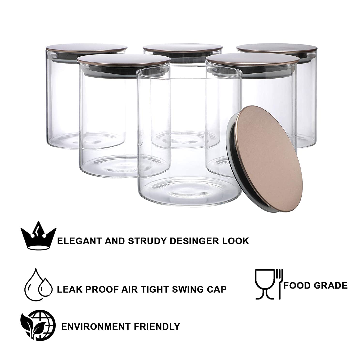 Cutting EDGE Borosilicate Round Glass Jar for Kitchen, Dry Fruits, Snacks, Storage with Metallic Lid with Silicone Sealant Ring Inside
