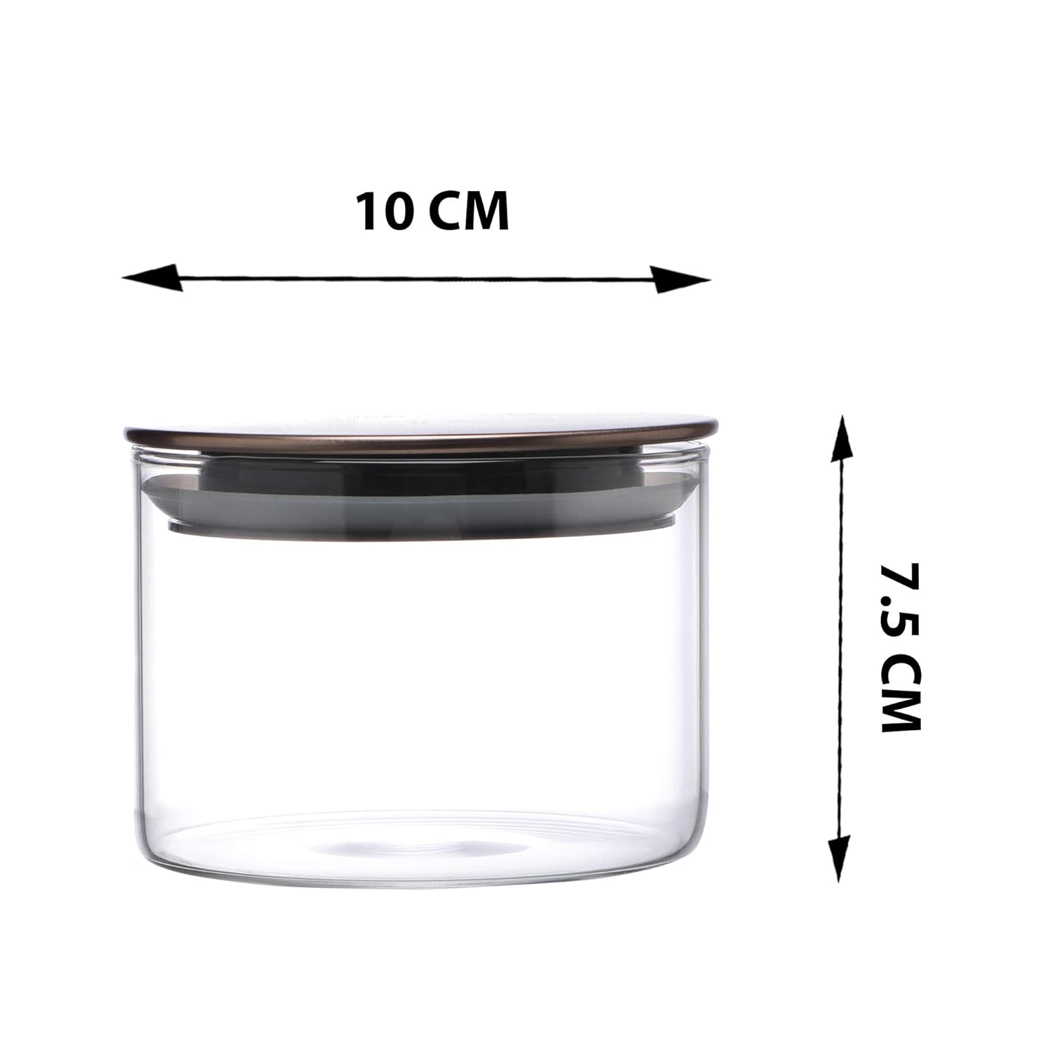 Cutting EDGE Borosilicate Round Glass Jar for Kitchen, Dry Fruits, Snacks, Storage with Metallic Lid with Silicone Sealant Ring Inside