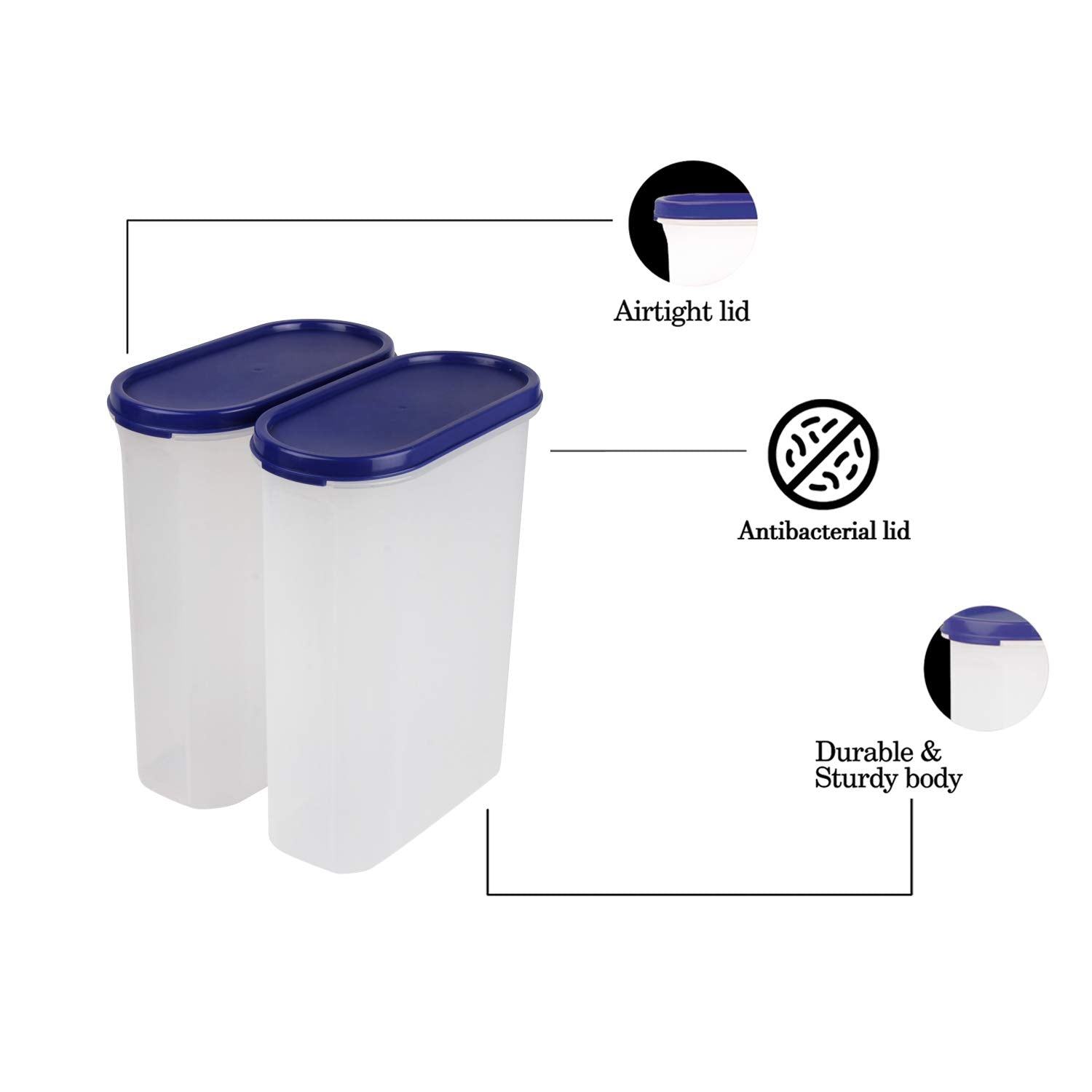 Cutting EDGE Anti Microbial Seal, Anti Bacterial Protection Storage Containers Set Oval, Modular Kitchen, for Flour, Cereals, Snacks, Stackable, BPA Free, Modular