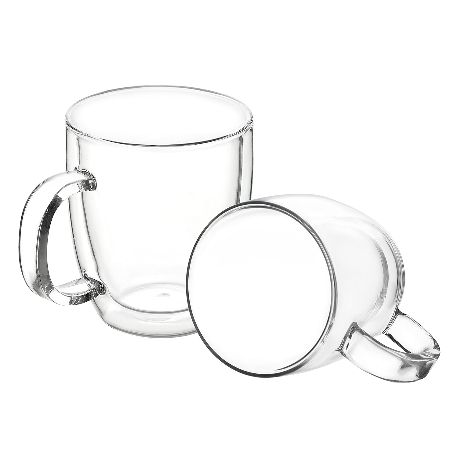 Cutting EDGE Iris Double Wall Heat Resistant Borosilicate Clear Tea Coffee Cup with Handle Glass Coffee Mug