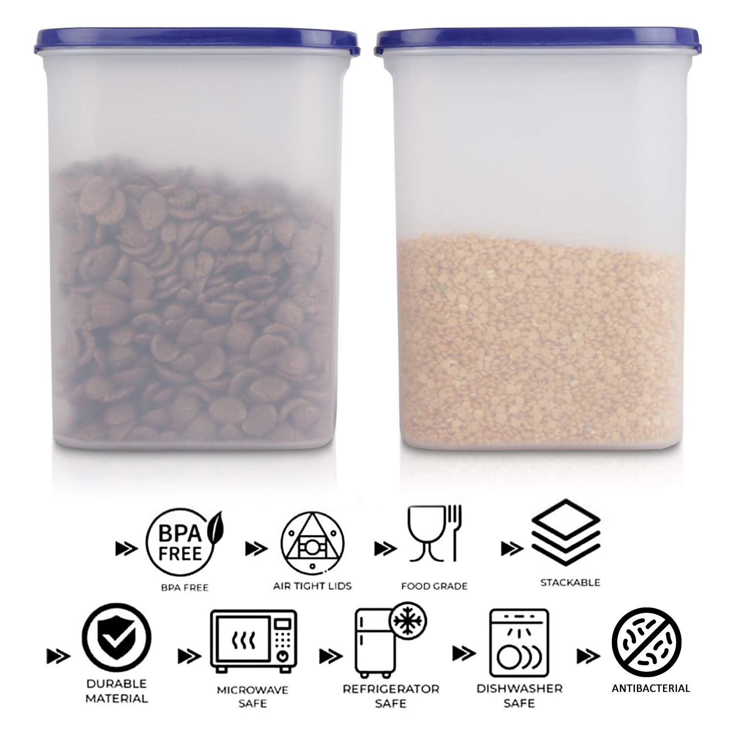 Cutting EDGE Anti Microbial Seal, Anti Bacterial Protection Storage Containers Set Oval, Modular Kitchen, for Flour, Cereals, Snacks, Stackable, BPA Free, Modular