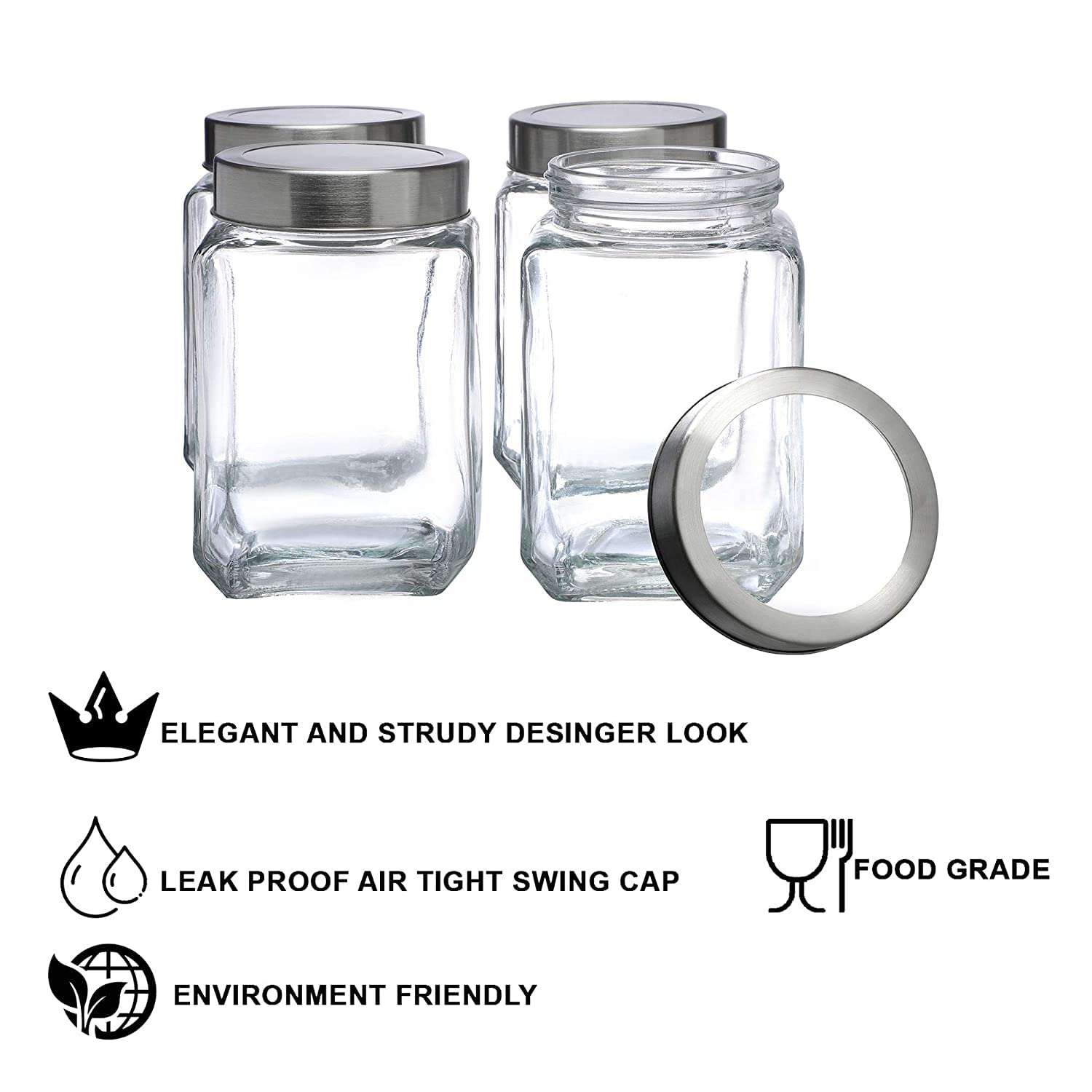 Cutting EDGE Glass Jar Transparent Barni for Kitchen, Aachar Pickle, Dal, Dry Fruits, Masala, Spices, Grocery, Grains Storage Container with Silver See-Through Cap