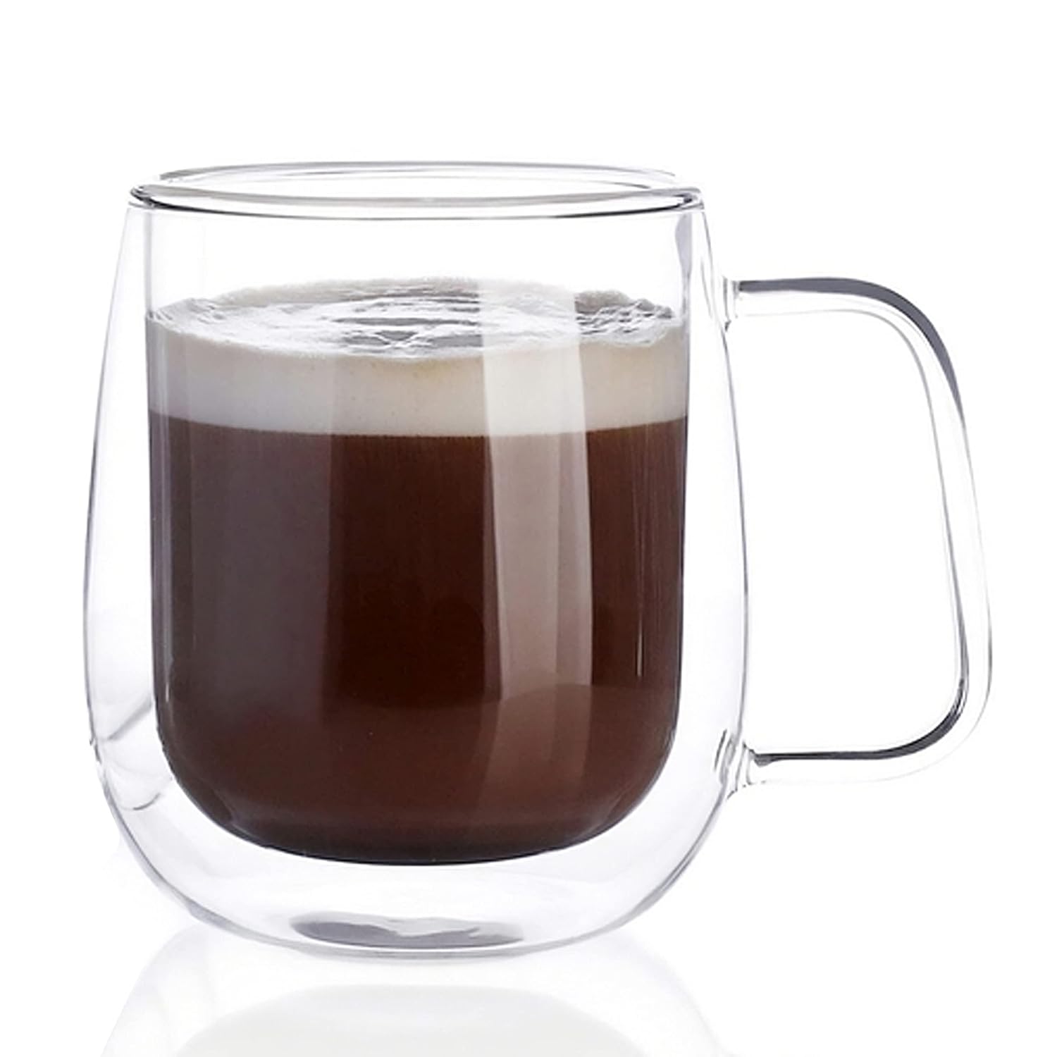 Cutting EDGE Iris Double Wall Heat Resistant Borosilicate Clear Tea Coffee Cup with Handle Glass Coffee Mug