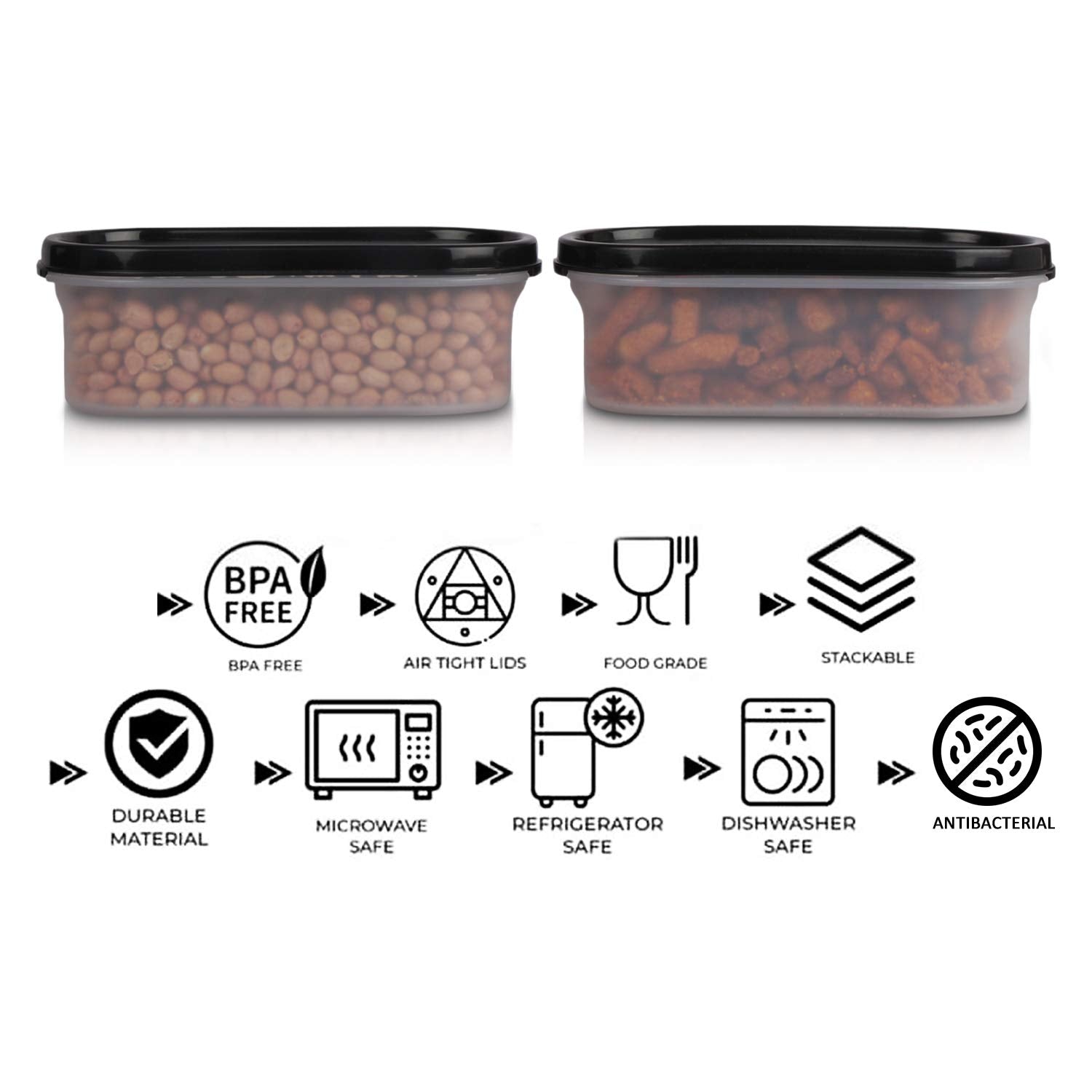Cutting EDGE Anti Microbial Seal, Anti Bacterial Protection Storage Containers Set Oval, Modular Kitchen, for Flour, Cereals, Snacks, Stackable, BPA Free, Modular