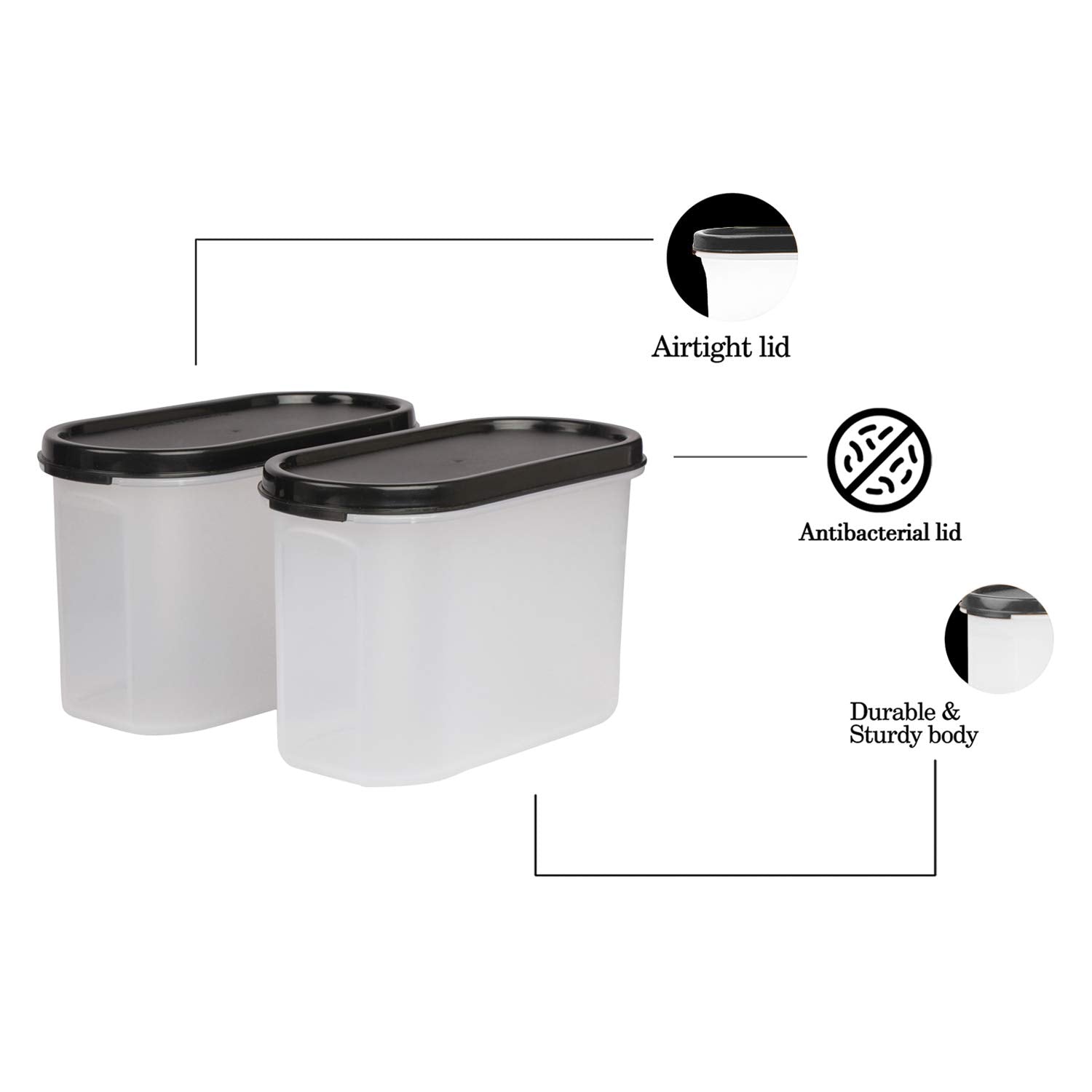 Cutting EDGE Anti Microbial Seal, Anti Bacterial Protection Storage Containers Set Oval, Modular Kitchen, for Flour, Cereals, Snacks, Stackable, BPA Free, Modular