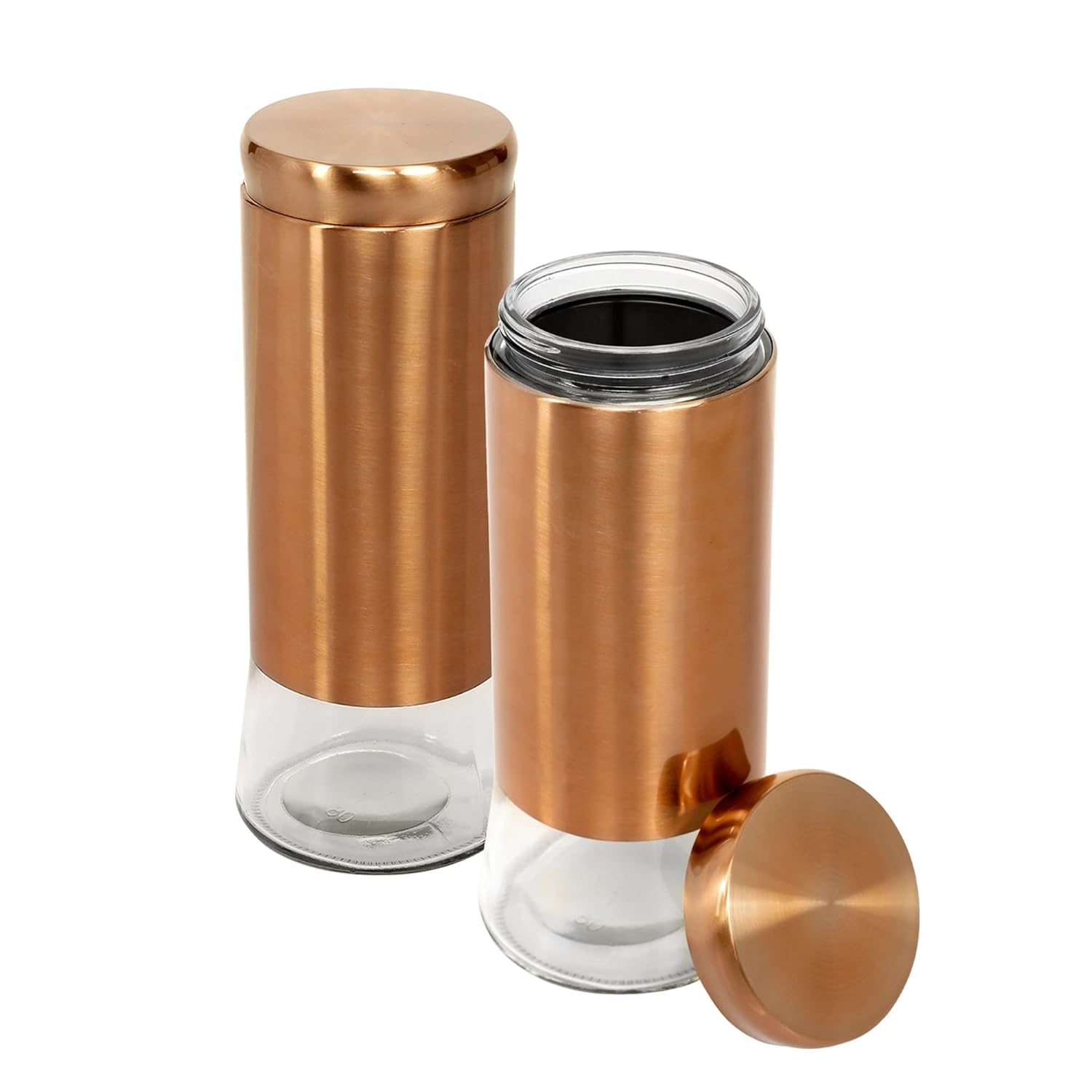 Cutting EDGE Rose Gold Finish Clear Glass Tapered Glass Jars for Sugar,Cereal, Spices, Pulses and other Kitchen Storage