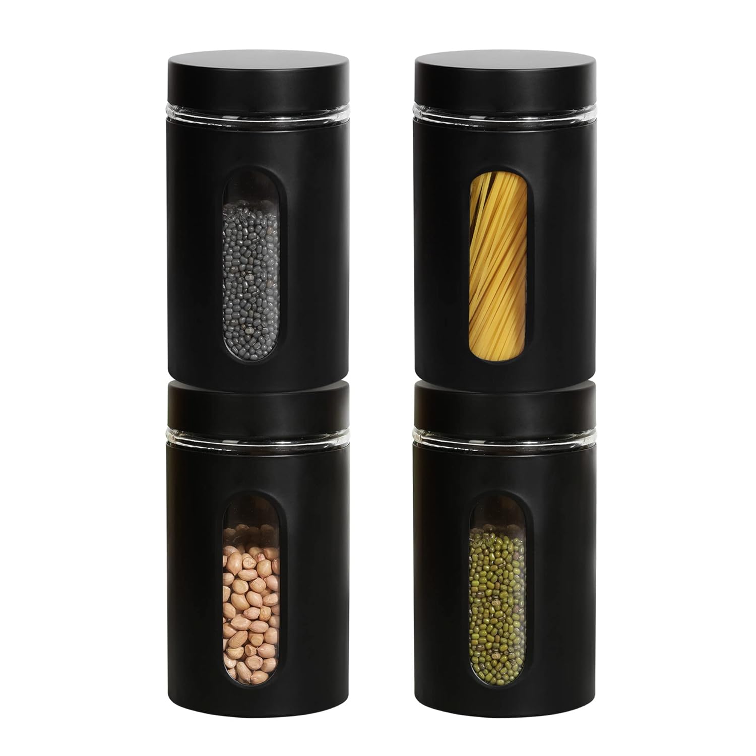 Cutting EDGE Oval Window - Powdered Black Finish Glass Jars for Dal,Dry Fruits,Spices and other Kitchen Storage