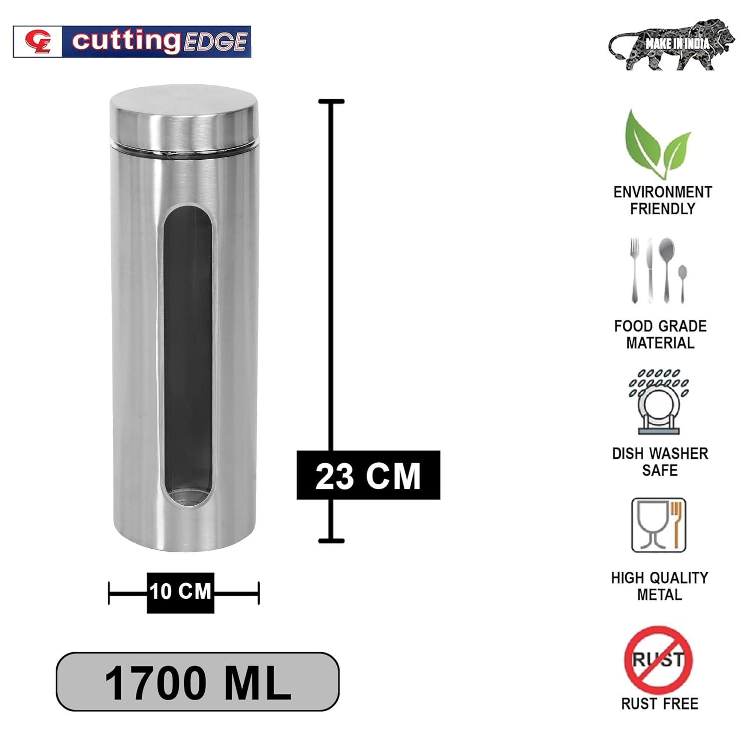Cutting EDGE Oval Glass Window - Steel Jacketed Glass Jars for Dal, Dry Fruits, Spices and other Kitchen Storage