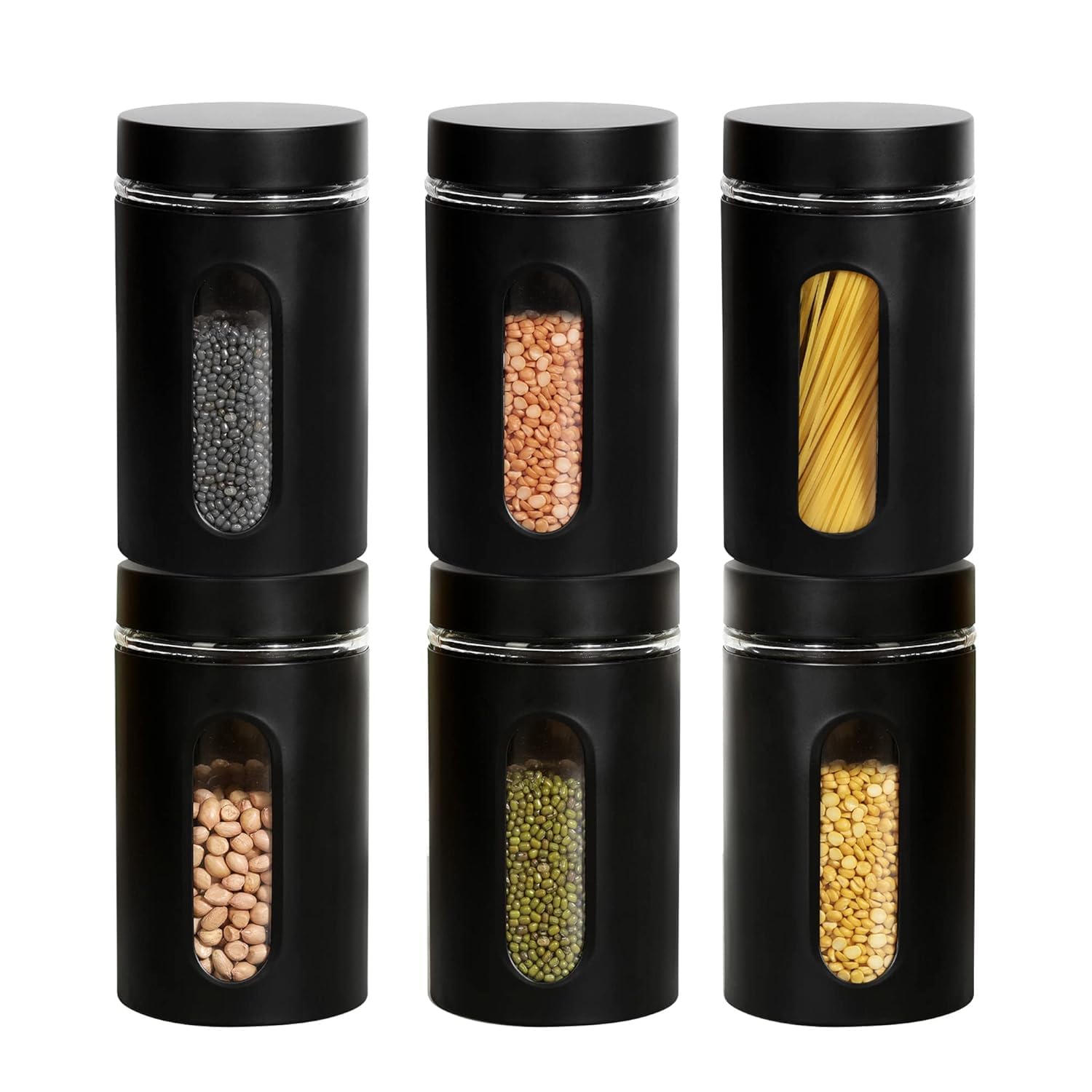 Cutting EDGE Oval Window - Powdered Black Finish Glass Jars for Dal,Dry Fruits,Spices and other Kitchen Storage