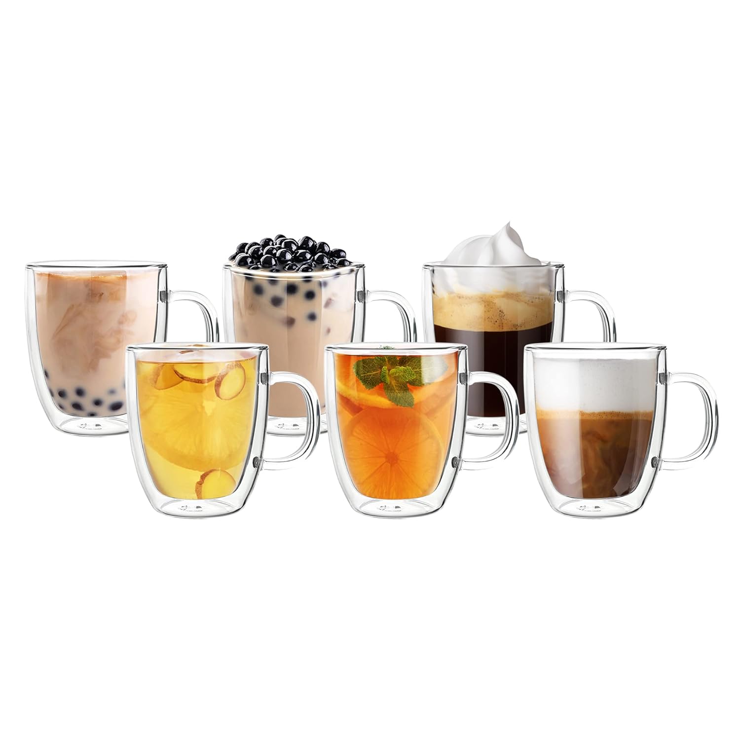 Cutting EDGE Iris Double Wall Heat Resistant Borosilicate Clear Tea Coffee Cup with Handle Glass Coffee Mug