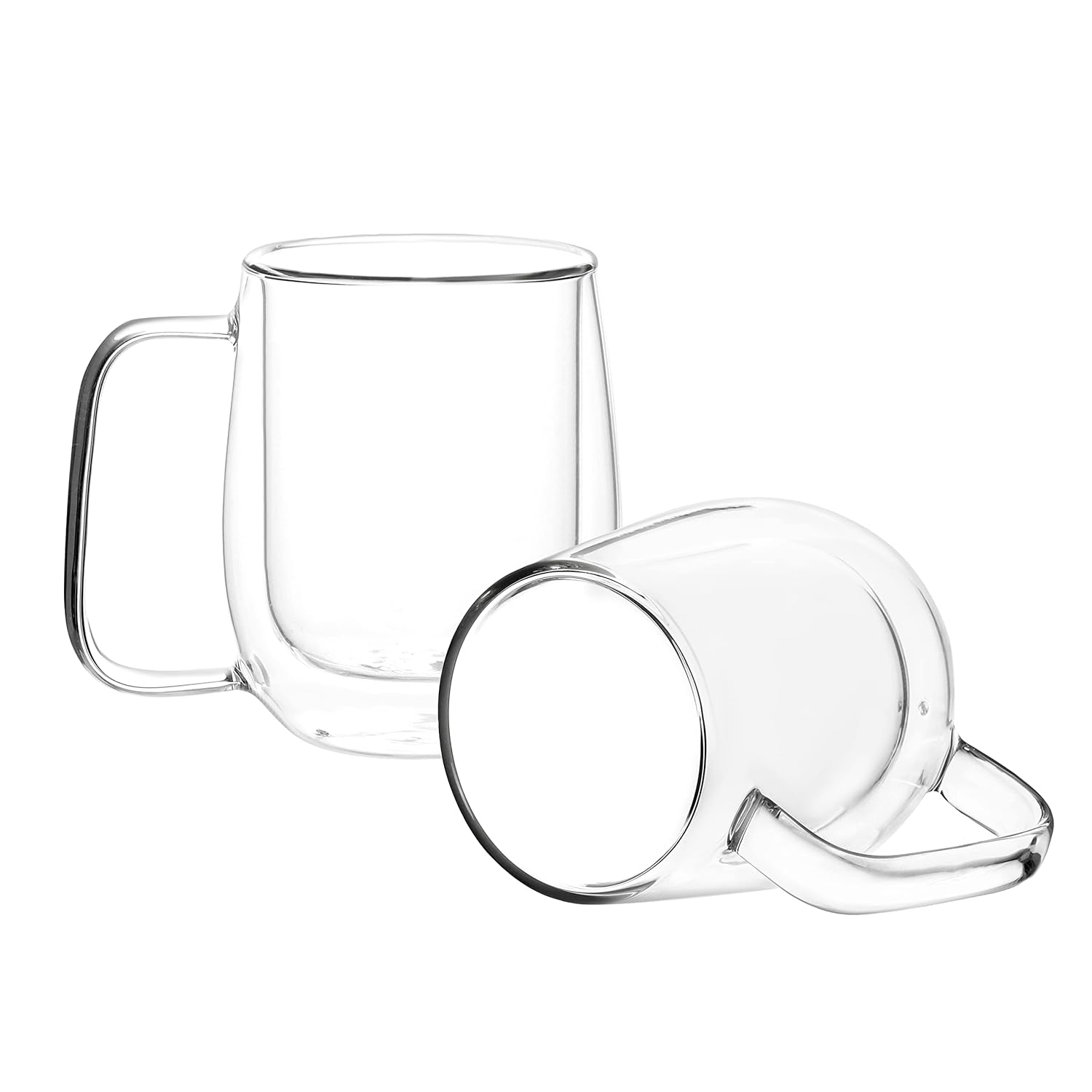 Cutting EDGE Iris Double Wall Heat Resistant Borosilicate Clear Tea Coffee Cup with Handle Glass Coffee Mug