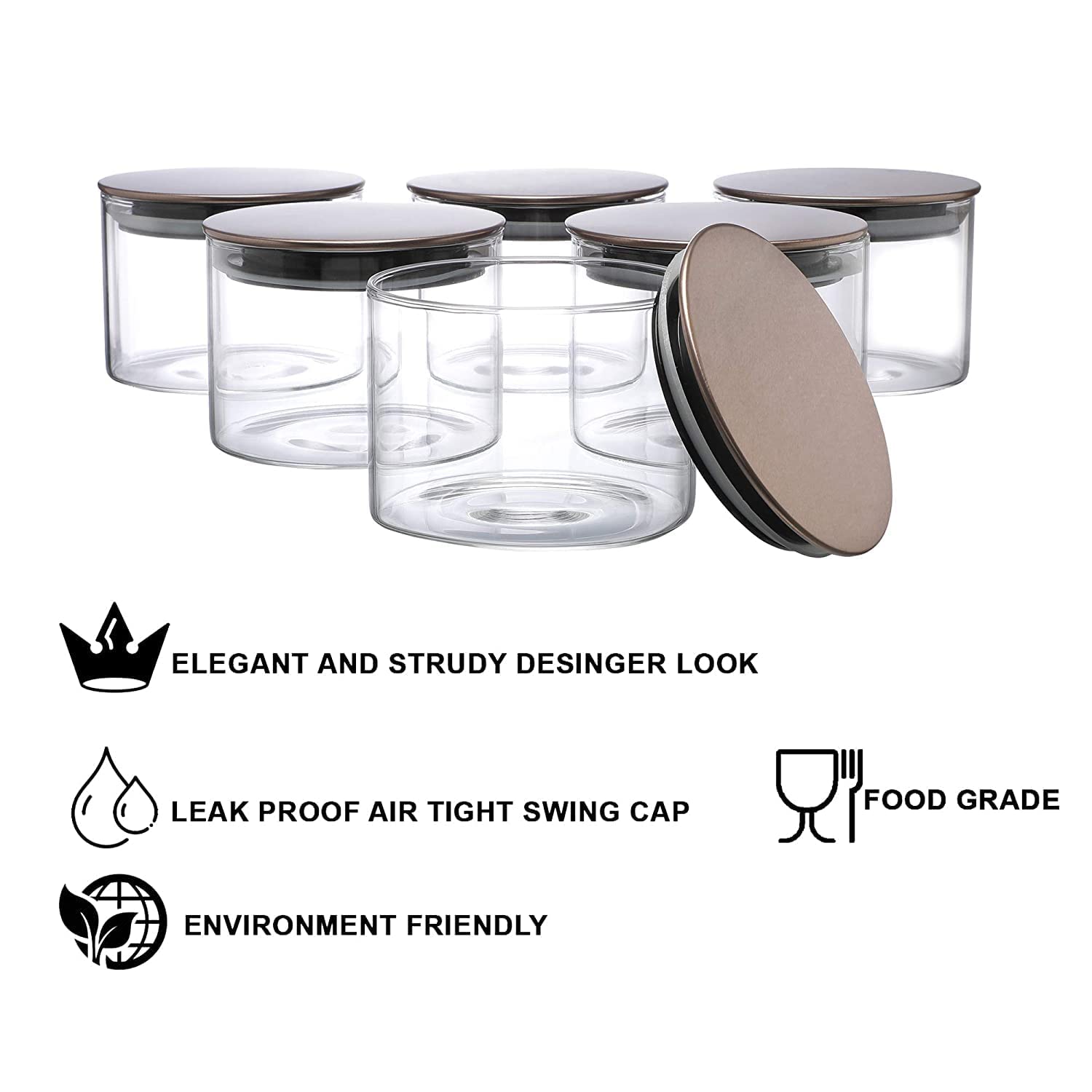 Cutting EDGE Borosilicate Round Glass Jar for Kitchen, Dry Fruits, Snacks, Storage with Metallic Lid with Silicone Sealant Ring Inside