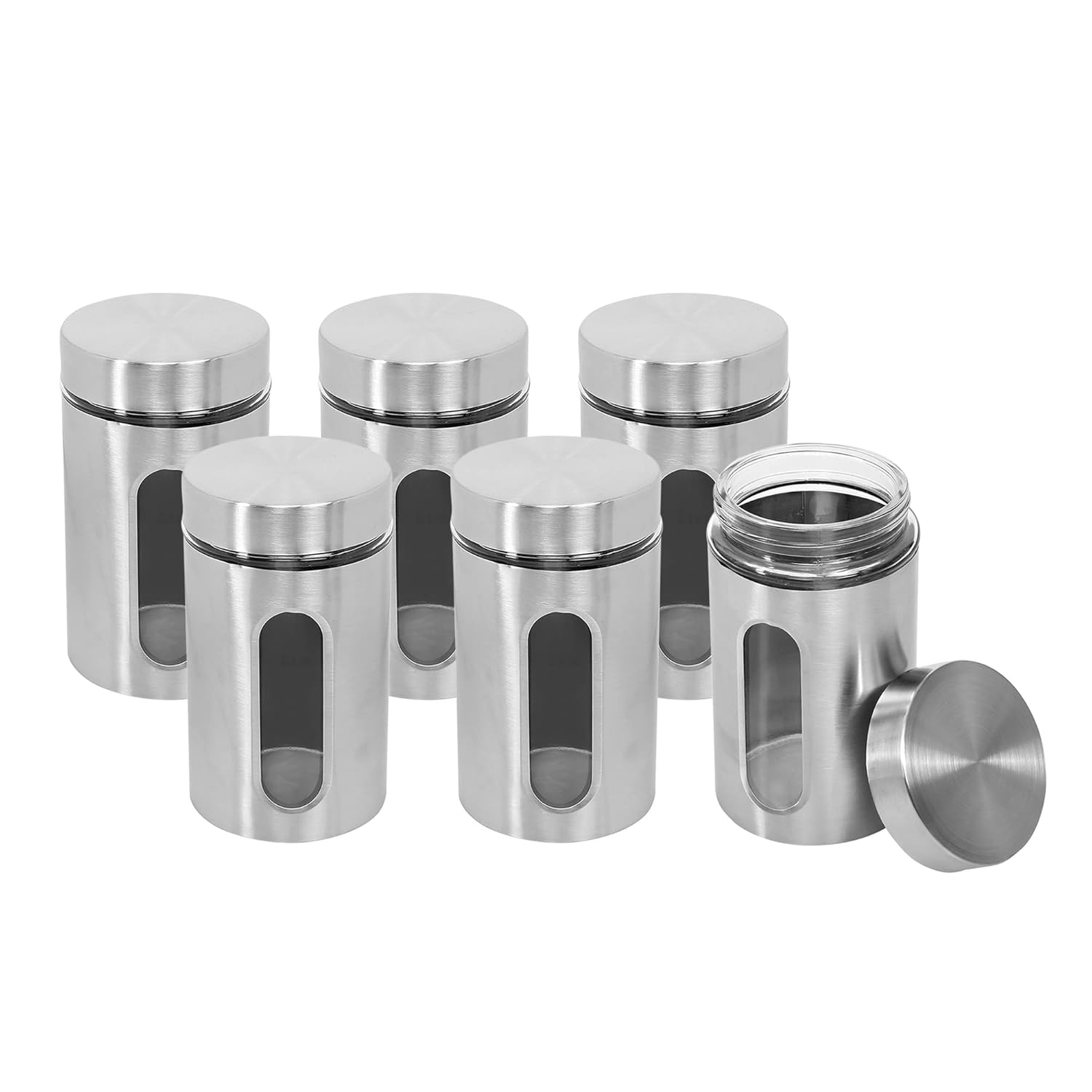 Cutting EDGE Oval Glass Window - Steel Jacketed Glass Jars for Dal, Dry Fruits, Spices and other Kitchen Storage
