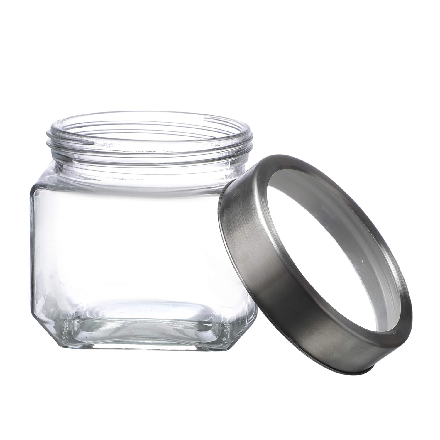 Cutting EDGE Glass Jar Transparent Barni for Kitchen, Aachar Pickle, Dal, Dry Fruits, Masala, Spices, Grocery, Grains Storage Container with Silver See-Through Cap