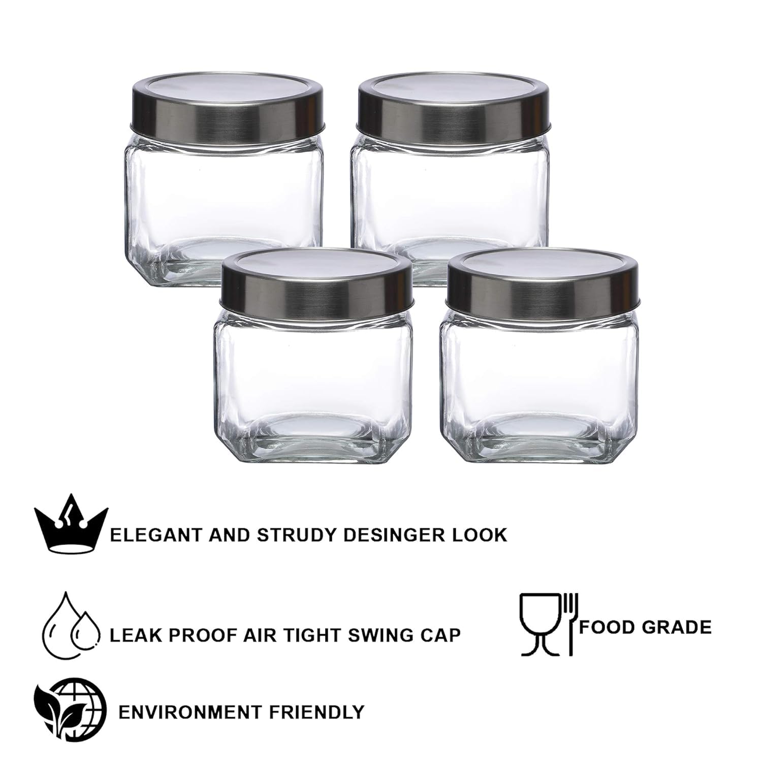 Cutting EDGE Glass Jar Transparent Barni for Kitchen, Aachar Pickle, Dal, Dry Fruits, Masala, Spices, Grocery, Grains Storage Container with Silver See-Through Cap