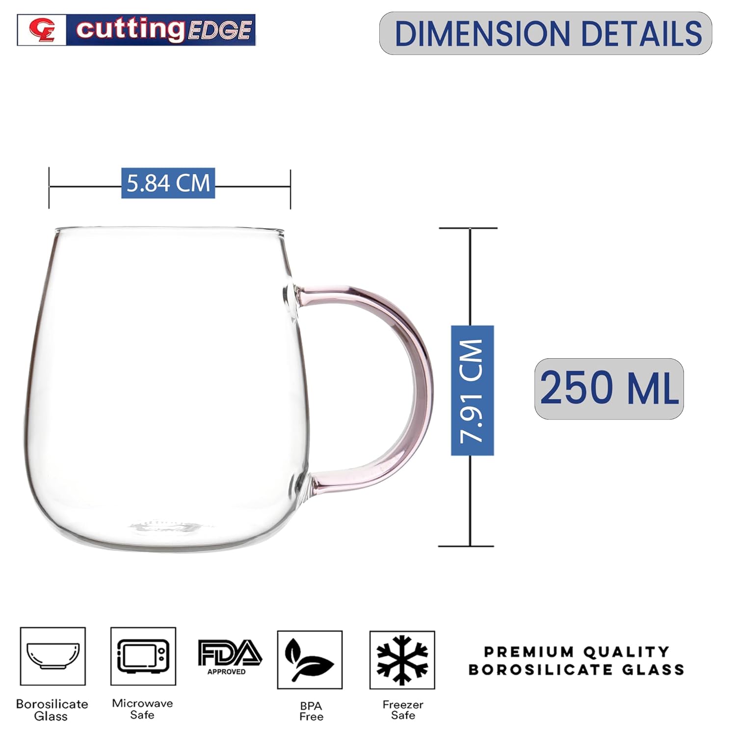 Crystal Clear, Microwave Safe for Regular Use, Serving Hot Latte Coffee, Cappuccino, Milk, Green & Black Tea
