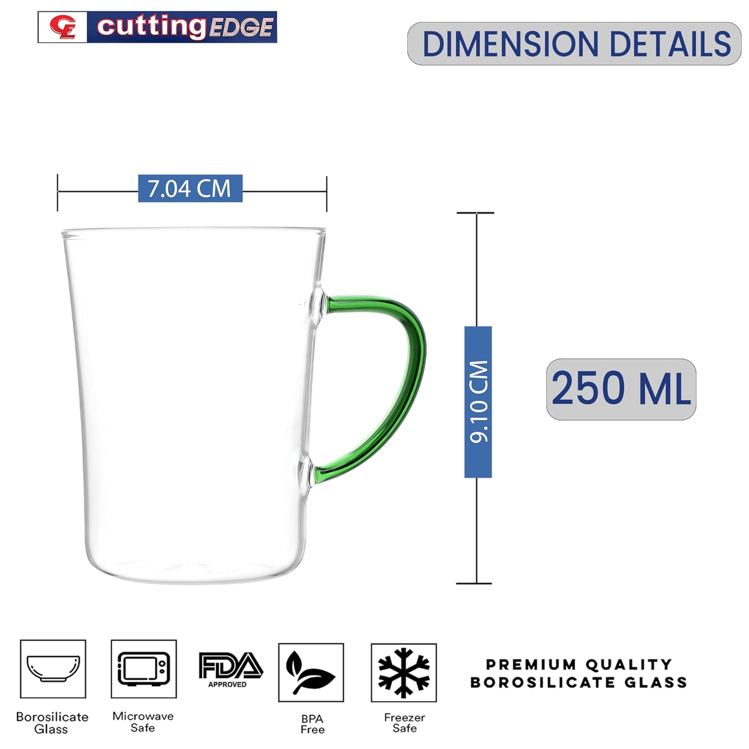 Crystal Clear, Microwave Safe for Regular Use, Serving Hot Latte Coffee, Cappuccino, Milk, Green & Black Tea
