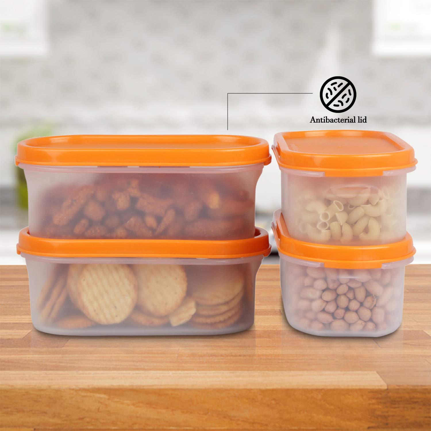 Cutting EDGE Anti Microbial Seal, Anti Bacterial Protection Storage Containers Set Oval, Modular Kitchen, for Flour, Cereals, Snacks, Stackable, BPA Free, Modular
