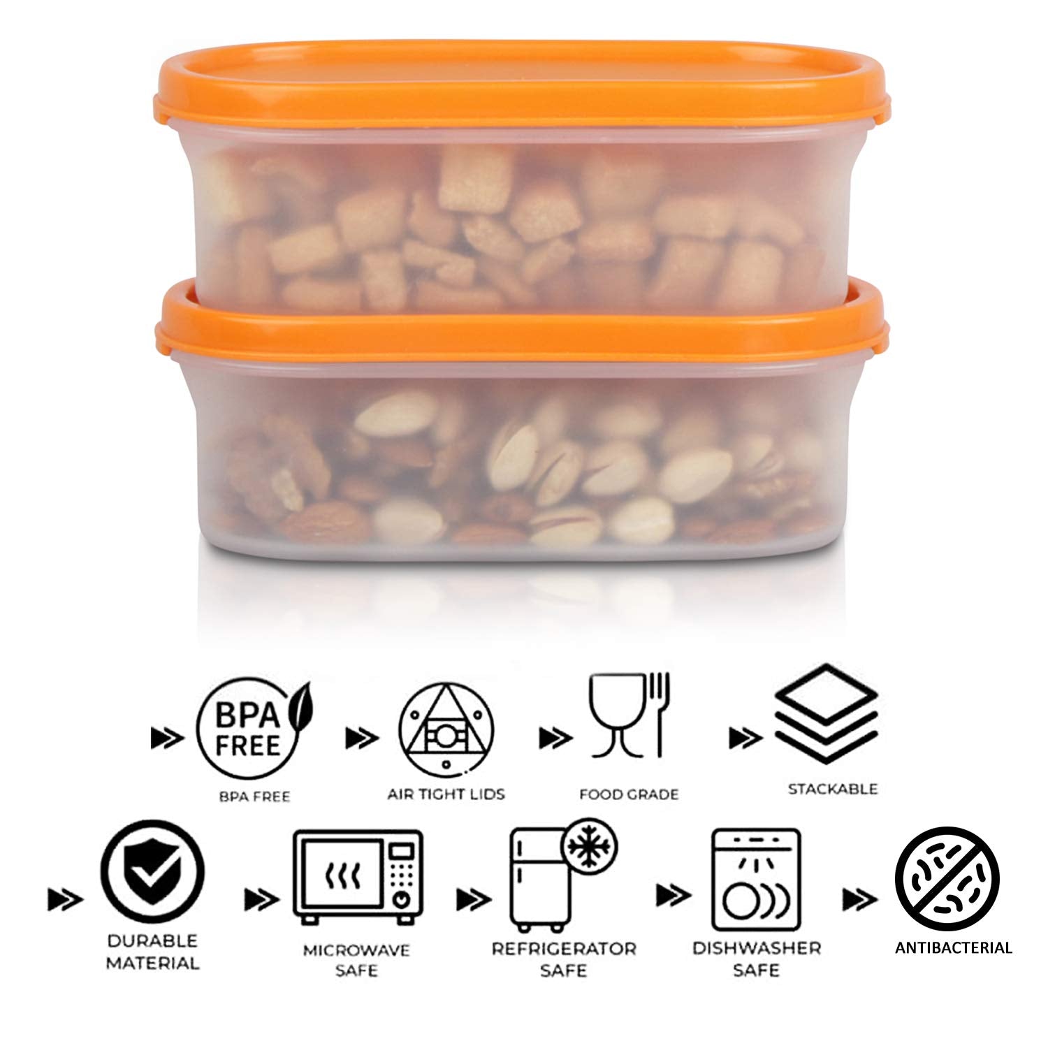 Cutting EDGE Anti Microbial Seal, Anti Bacterial Protection Storage Containers Set Oval, Modular Kitchen, for Flour, Cereals, Snacks, Stackable, BPA Free, Modular