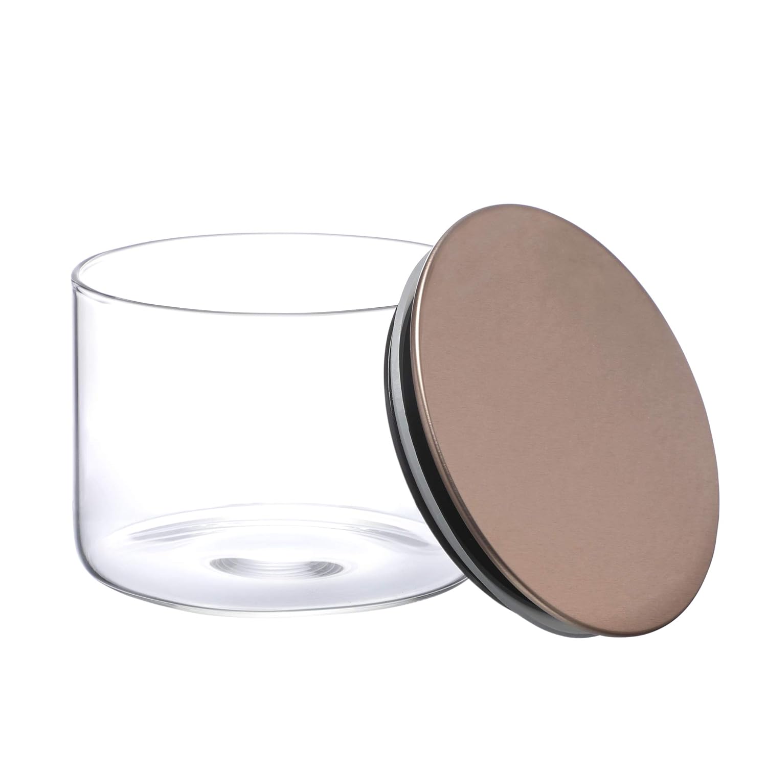 Cutting EDGE Borosilicate Round Glass Jar for Kitchen, Dry Fruits, Snacks, Storage with Metallic Lid with Silicone Sealant Ring Inside