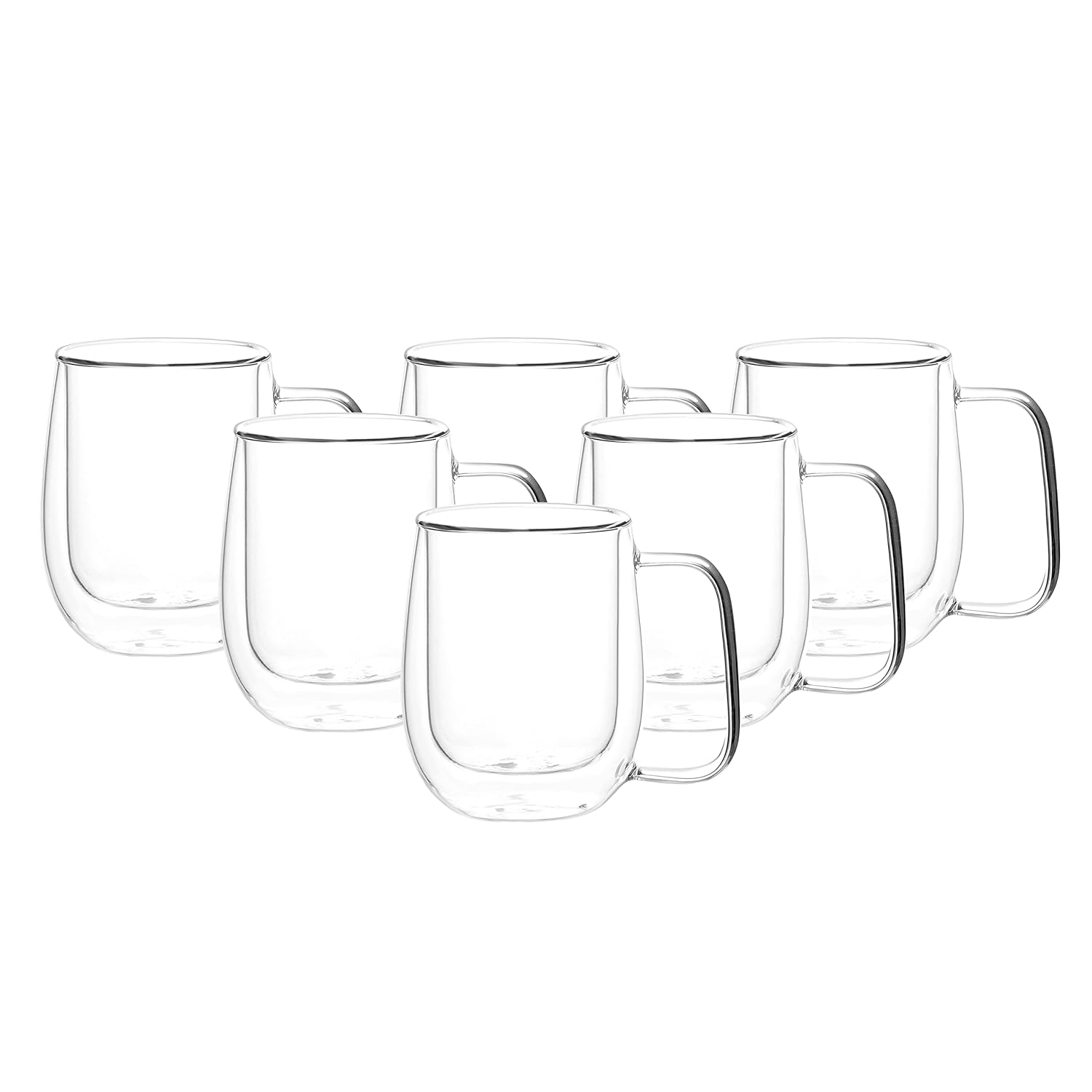 Cutting EDGE Iris Double Wall Heat Resistant Borosilicate Clear Tea Coffee Cup with Handle Glass Coffee Mug