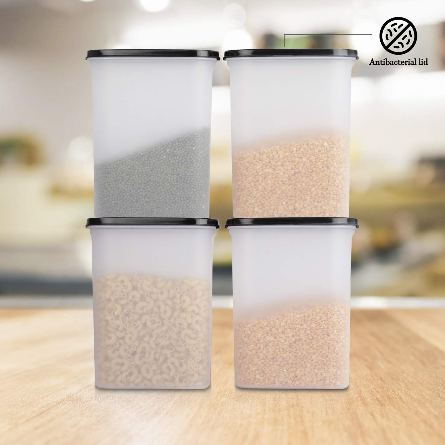 Cutting EDGE Anti Microbial Seal, Anti Bacterial Protection Storage Containers Set Oval, Modular Kitchen, for Flour, Cereals, Snacks, Stackable, BPA Free, Modular