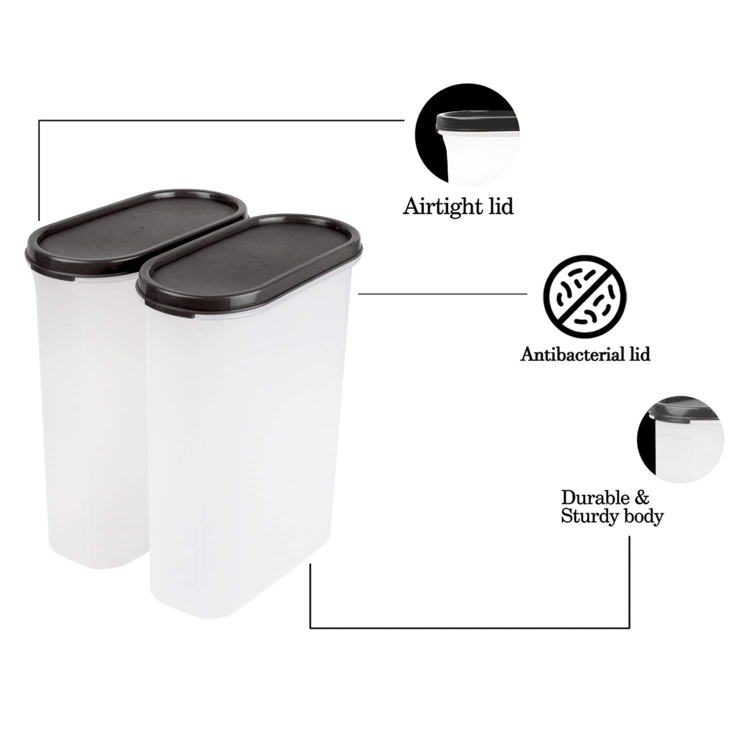 Cutting EDGE Anti Microbial Seal, Anti Bacterial Protection Storage Containers Set Oval, Modular Kitchen, for Flour, Cereals, Snacks, Stackable, BPA Free, Modular