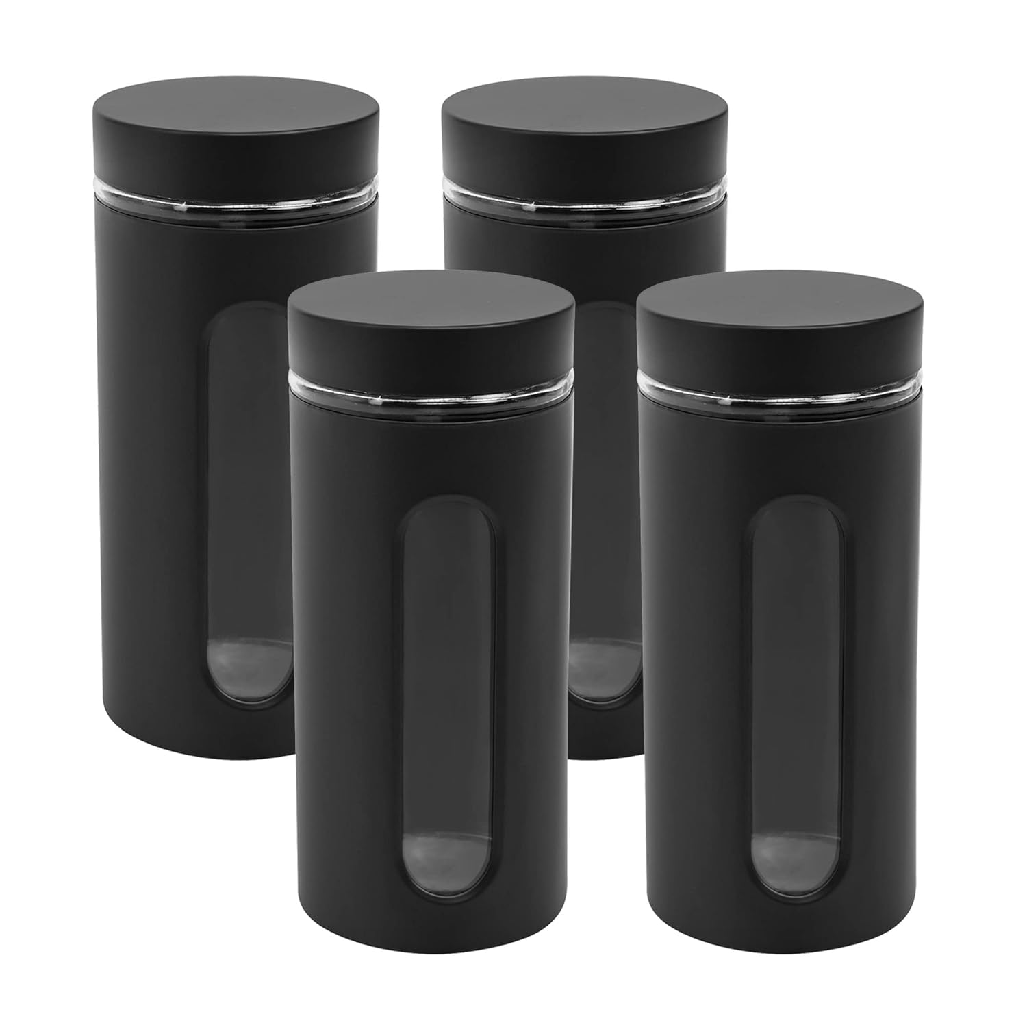 Cutting EDGE Oval Window - Powdered Black Finish Glass Jars for Dal,Dry Fruits,Spices and other Kitchen Storage