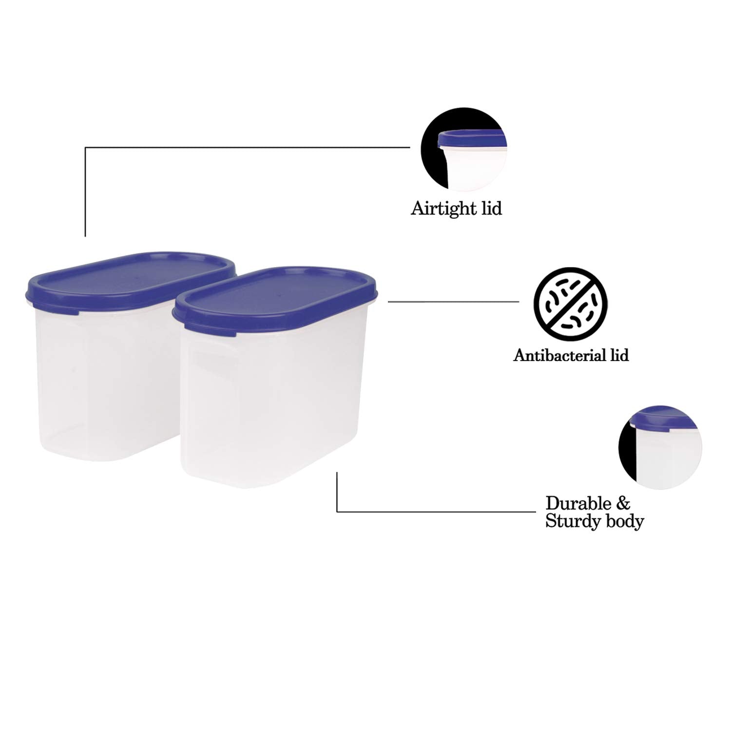 Cutting EDGE Anti Microbial Seal, Anti Bacterial Protection Storage Containers Set Oval, Modular Kitchen, for Flour, Cereals, Snacks, Stackable, BPA Free, Modular