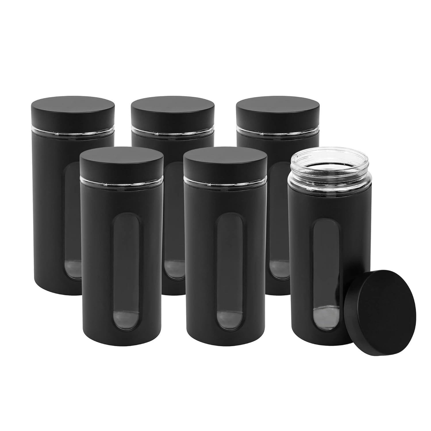 Cutting EDGE Oval Window - Powdered Black Finish Glass Jars for Dal,Dry Fruits,Spices and other Kitchen Storage