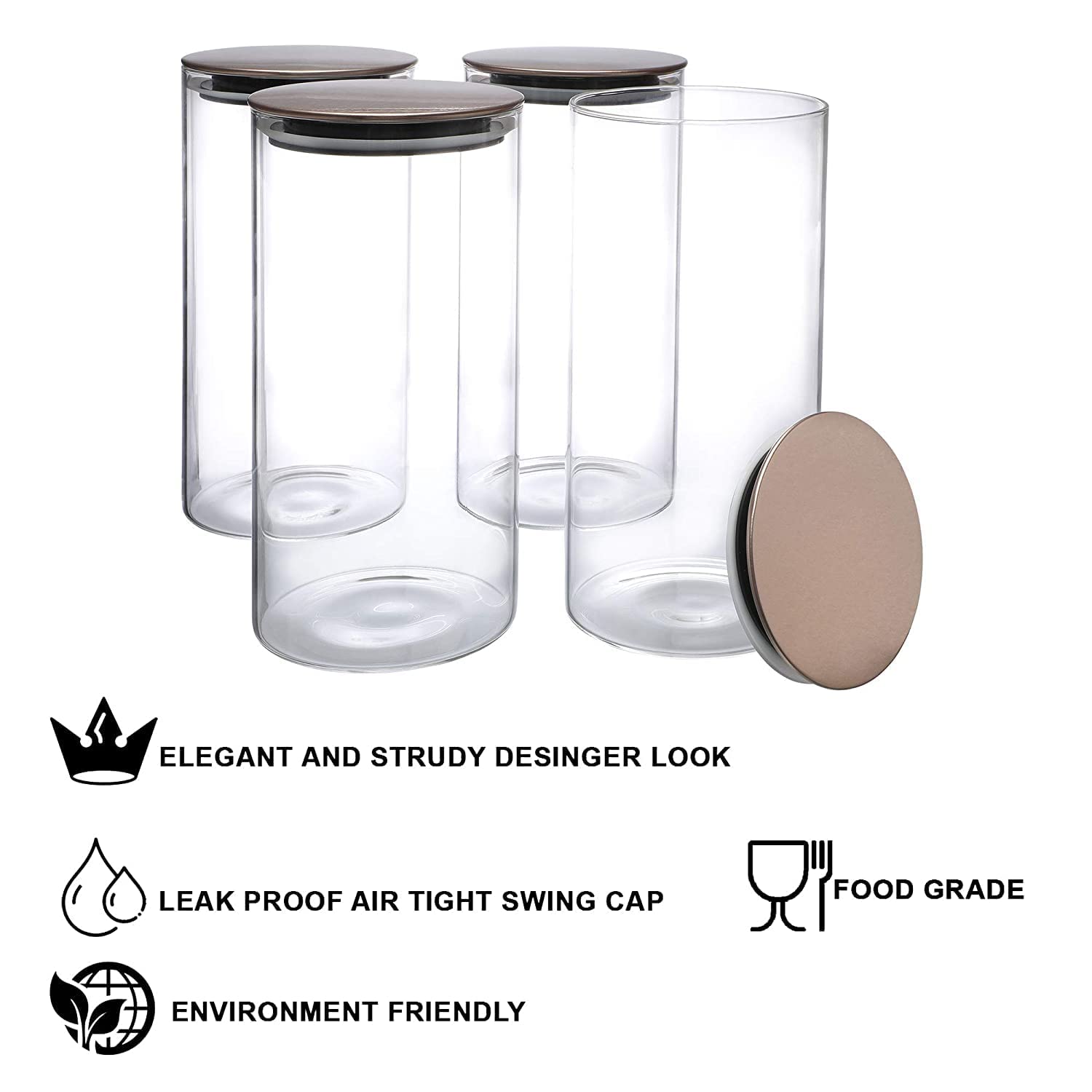 Cutting EDGE Borosilicate Round Glass Jar for Kitchen, Dry Fruits, Snacks, Storage with Metallic Lid with Silicone Sealant Ring Inside