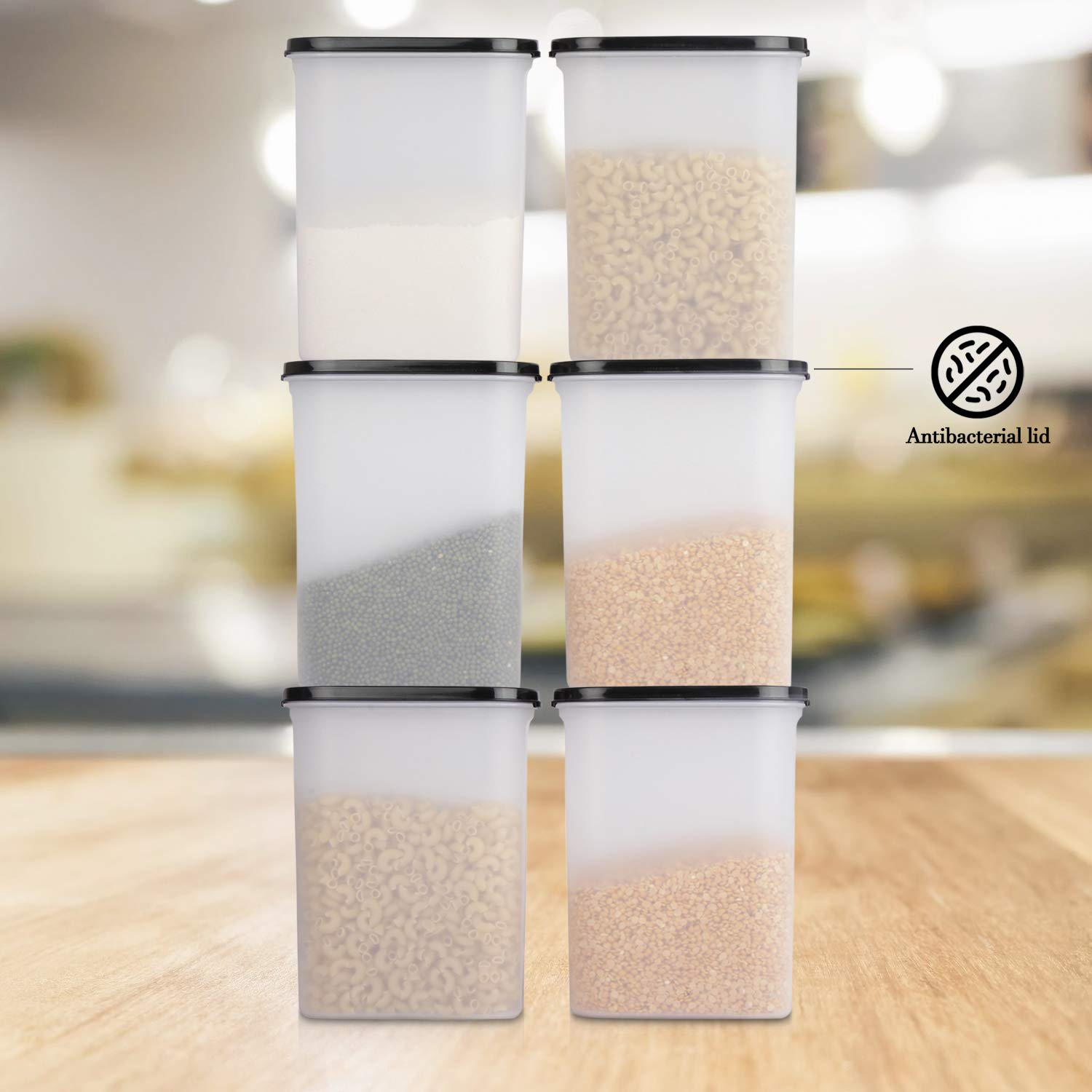 Cutting EDGE Anti Microbial Seal, Anti Bacterial Protection Storage Containers Set Oval, Modular Kitchen, for Flour, Cereals, Snacks, Stackable, BPA Free, Modular