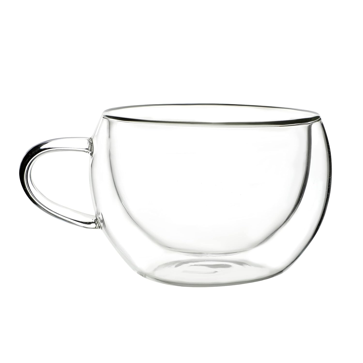 Cutting EDGE Iris Double Wall Heat Resistant Borosilicate Clear Tea Coffee Cup with Handle Glass Coffee Mug