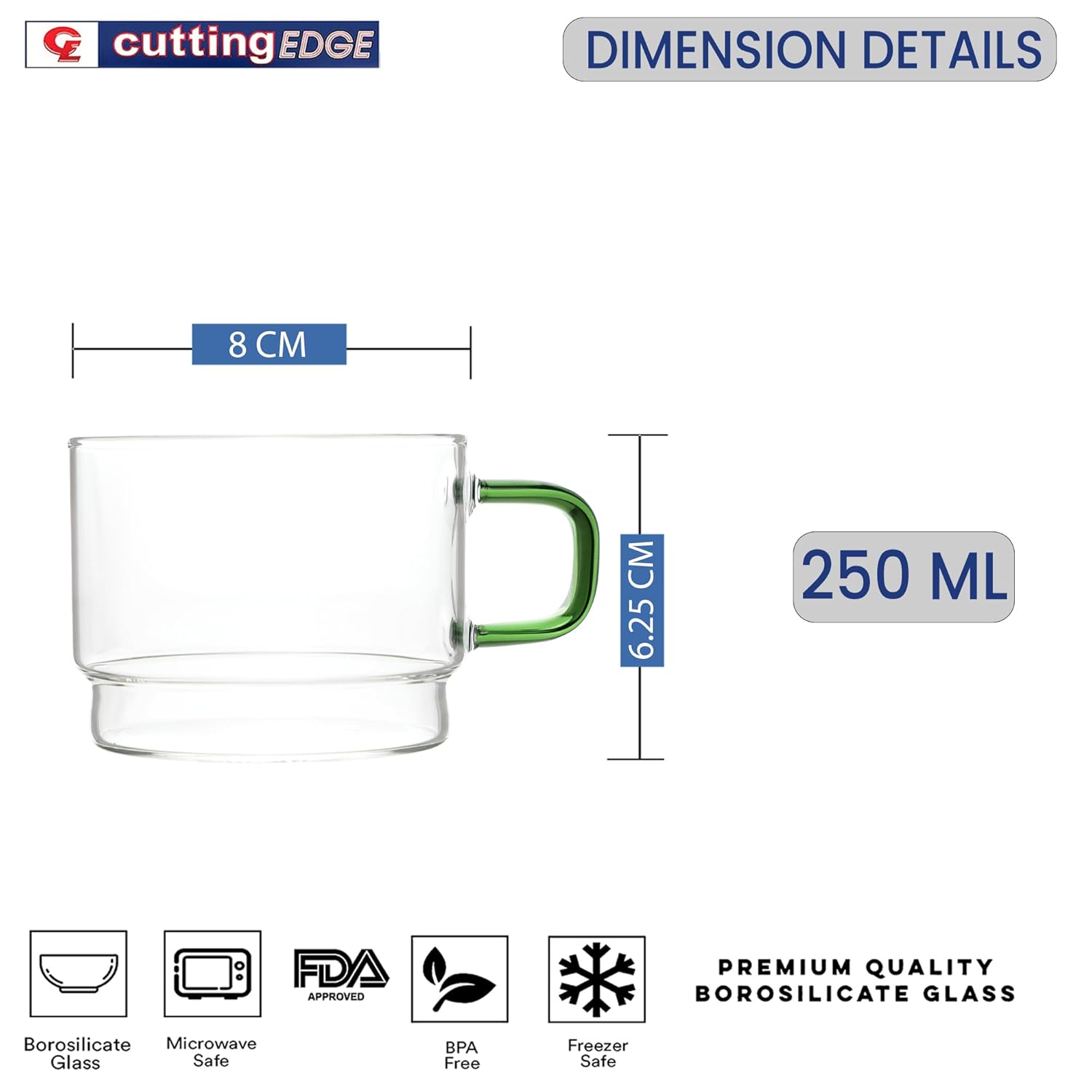 Crystal Clear, Microwave Safe for Regular Use, Serving Hot Latte Coffee, Cappuccino, Milk, Green & Black Tea