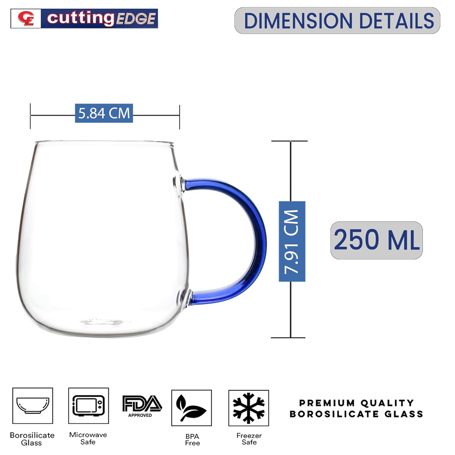Crystal Clear, Microwave Safe for Regular Use, Serving Hot Latte Coffee, Cappuccino, Milk, Green & Black Tea