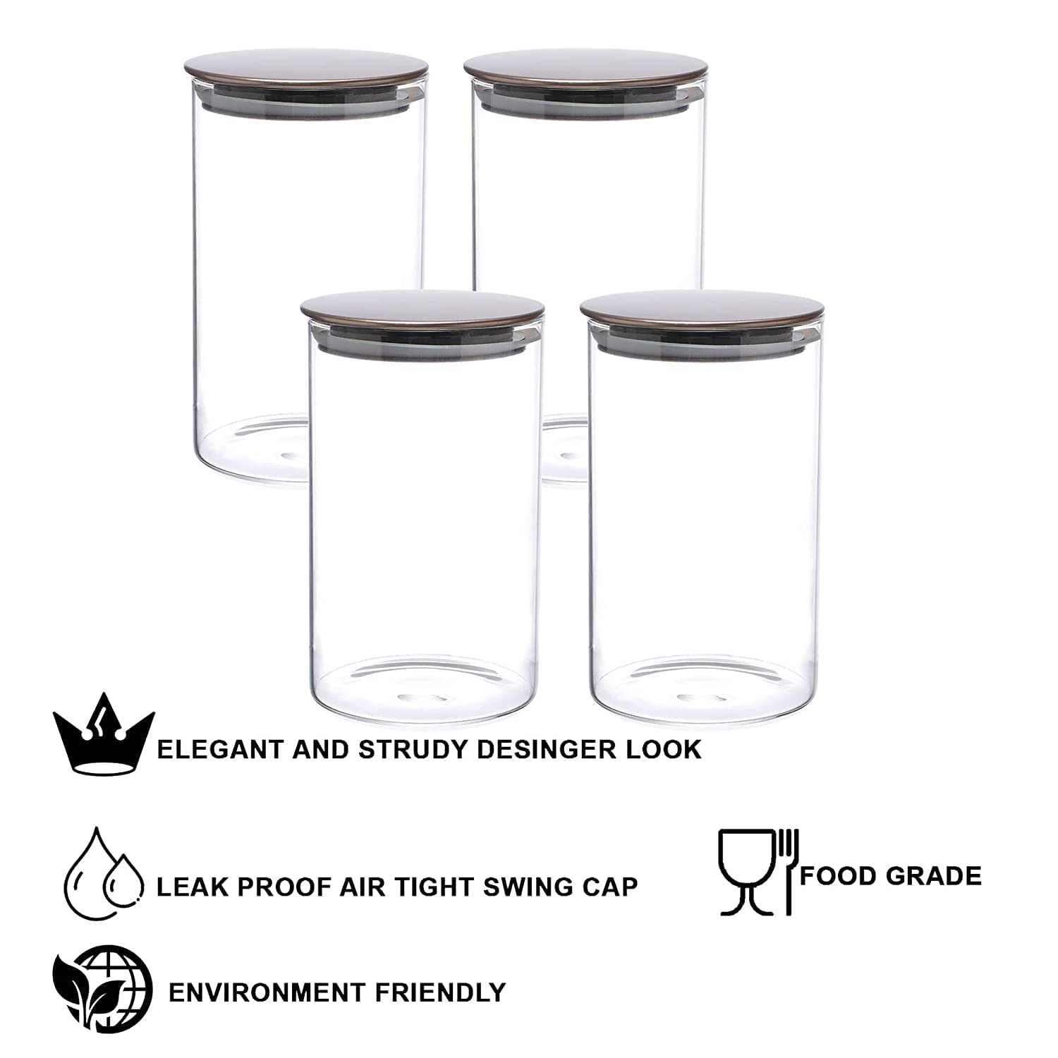 Cutting EDGE Borosilicate Round Glass Jar for Kitchen, Dry Fruits, Snacks, Storage with Metallic Lid with Silicone Sealant Ring Inside