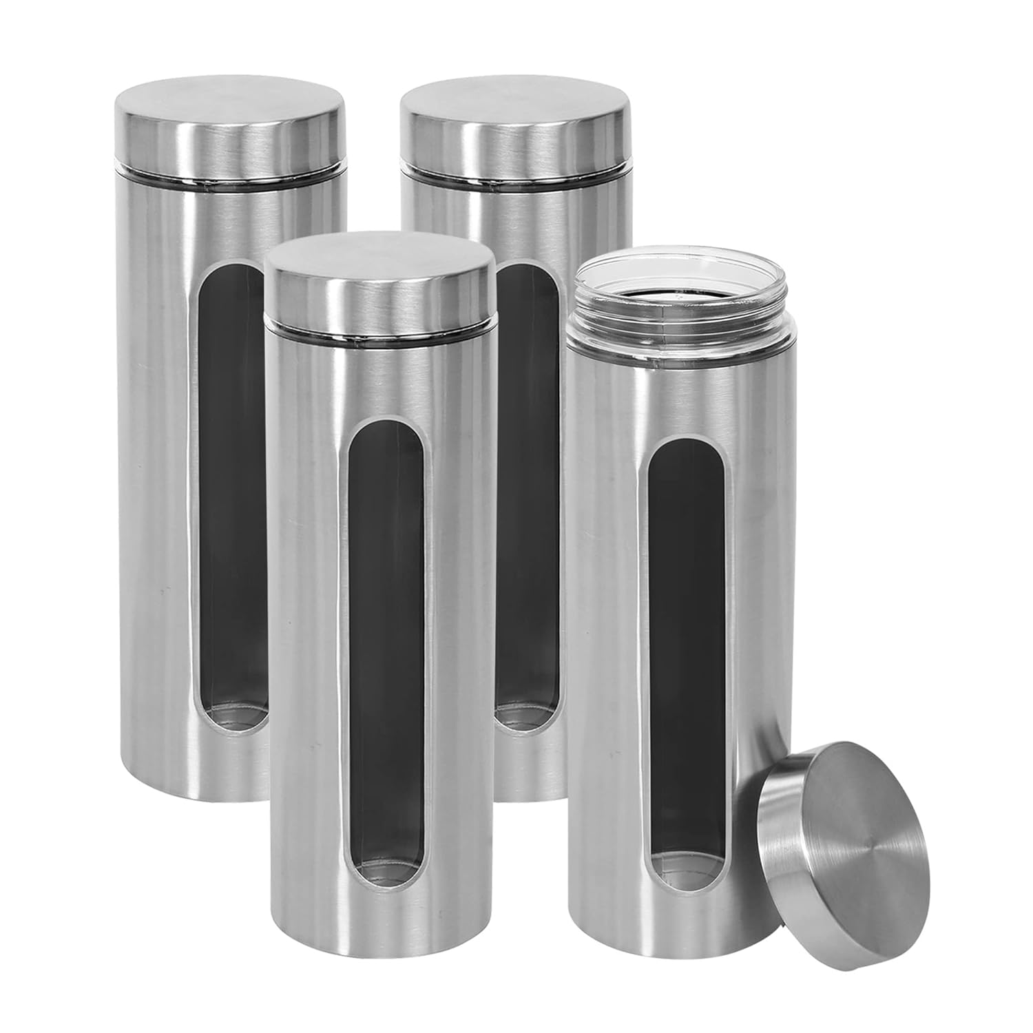Cutting EDGE Oval Glass Window - Steel Jacketed Glass Jars for Dal, Dry Fruits, Spices and other Kitchen Storage