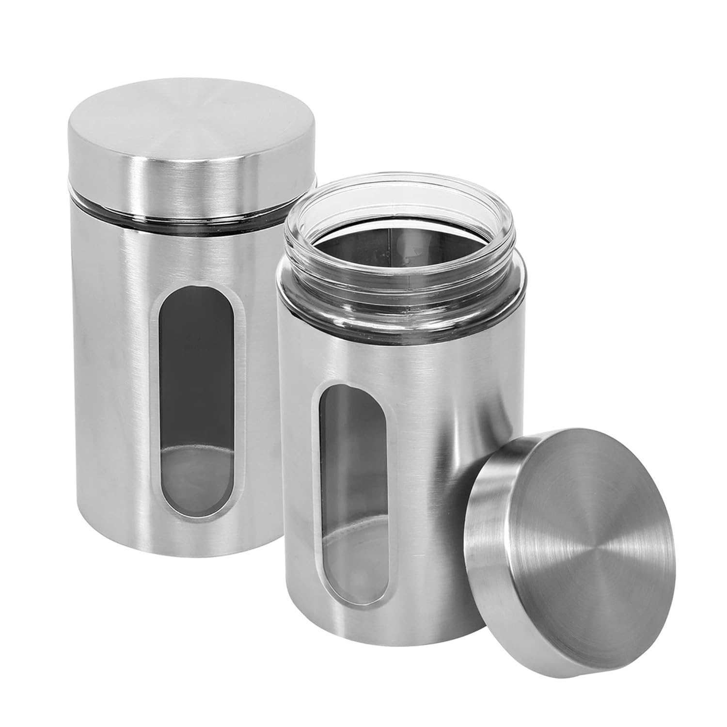 Cutting EDGE Oval Glass Window - Steel Jacketed Glass Jars for Dal, Dry Fruits, Spices and other Kitchen Storage