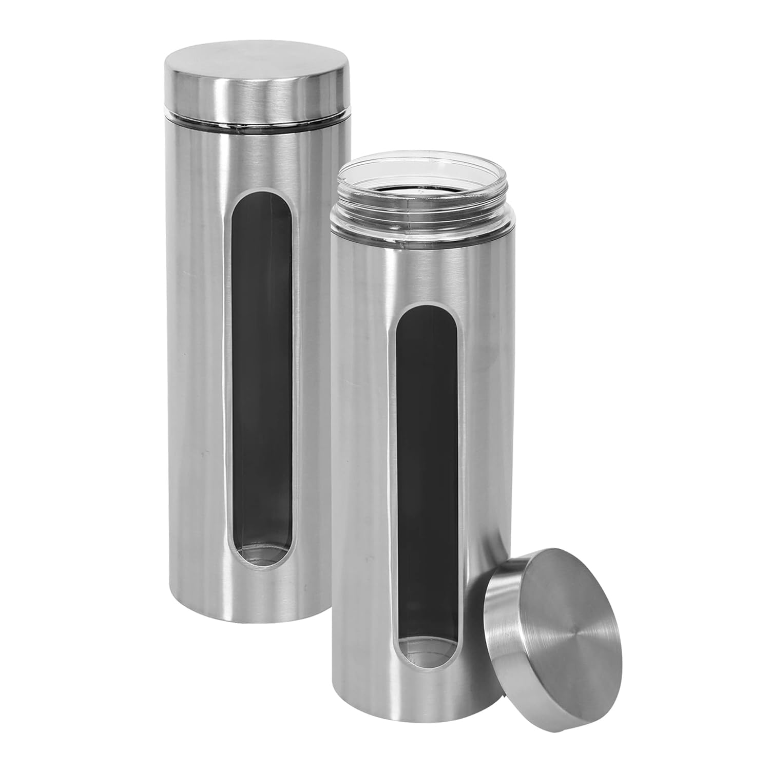 Cutting EDGE Oval Glass Window - Steel Jacketed Glass Jars for Dal, Dry Fruits, Spices and other Kitchen Storage