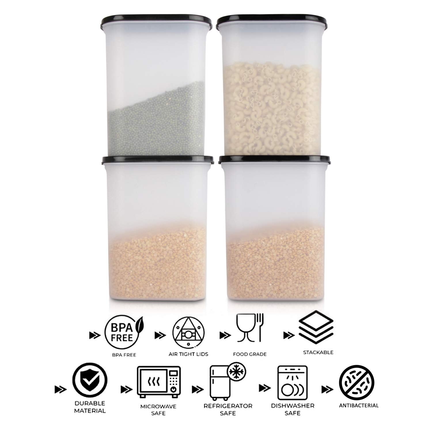 Cutting EDGE Anti Microbial Seal, Anti Bacterial Protection Storage Containers Set Oval, Modular Kitchen, for Flour, Cereals, Snacks, Stackable, BPA Free, Modular