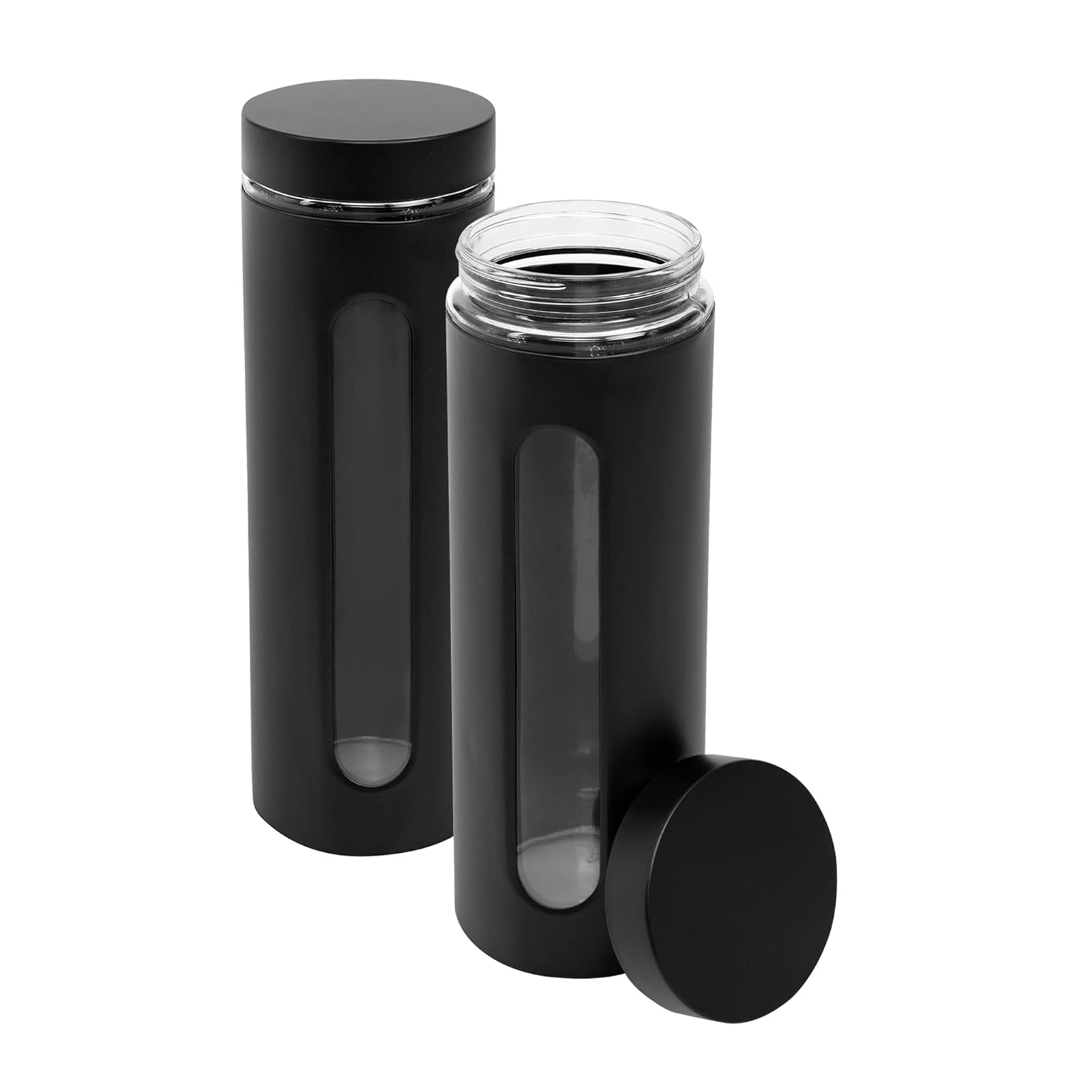 Cutting EDGE Oval Window - Powdered Black Finish Glass Jars for Dal,Dry Fruits,Spices and other Kitchen Storage