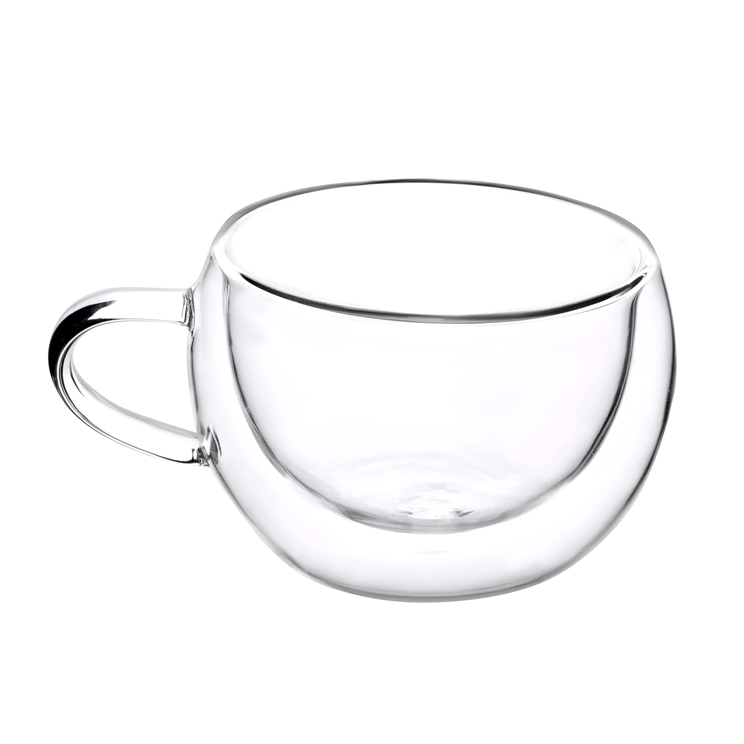 Cutting EDGE Iris Double Wall Heat Resistant Borosilicate Clear Tea Coffee Cup with Handle Glass Coffee Mug