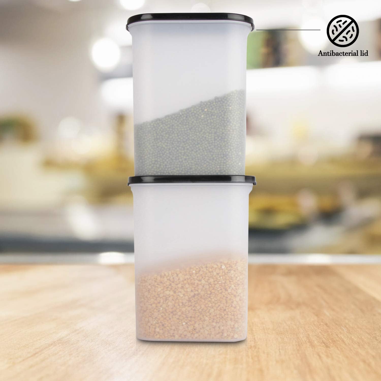 Cutting EDGE Anti Microbial Seal, Anti Bacterial Protection Storage Containers Set Oval, Modular Kitchen, for Flour, Cereals, Snacks, Stackable, BPA Free, Modular