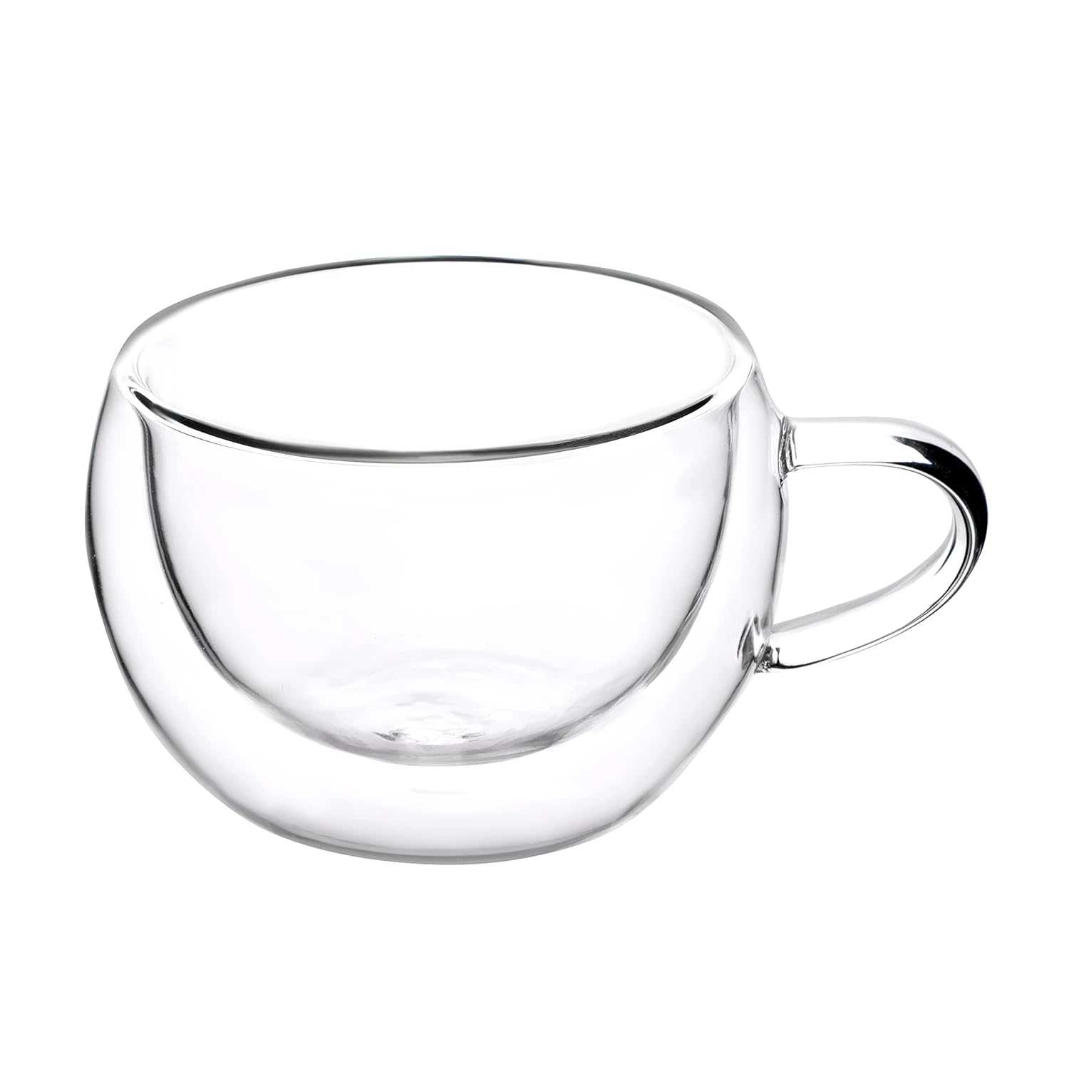 Cutting EDGE Iris Double Wall Heat Resistant Borosilicate Clear Tea Coffee Cup with Handle Glass Coffee Mug